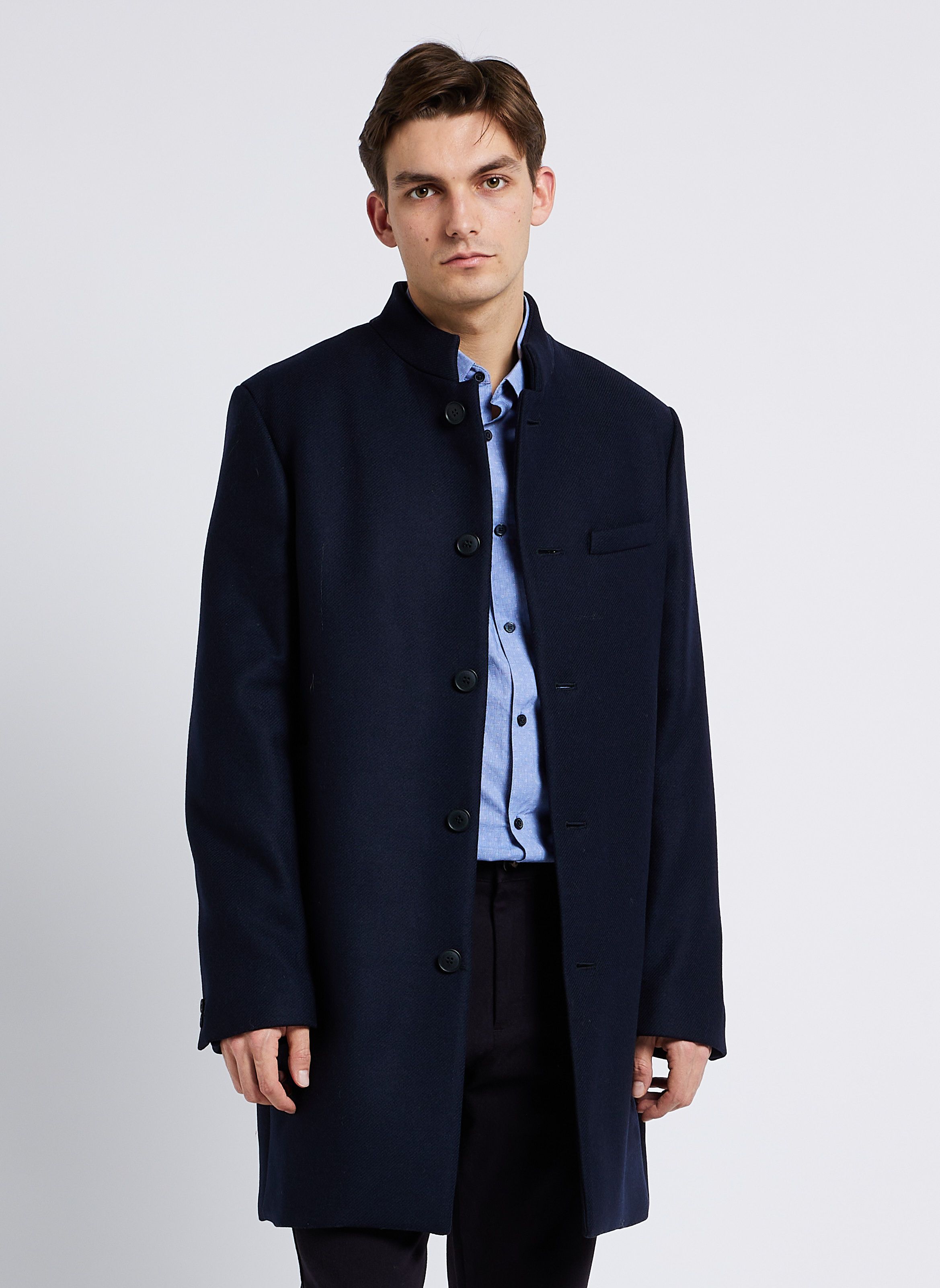 Manteau droit col montant Bleu