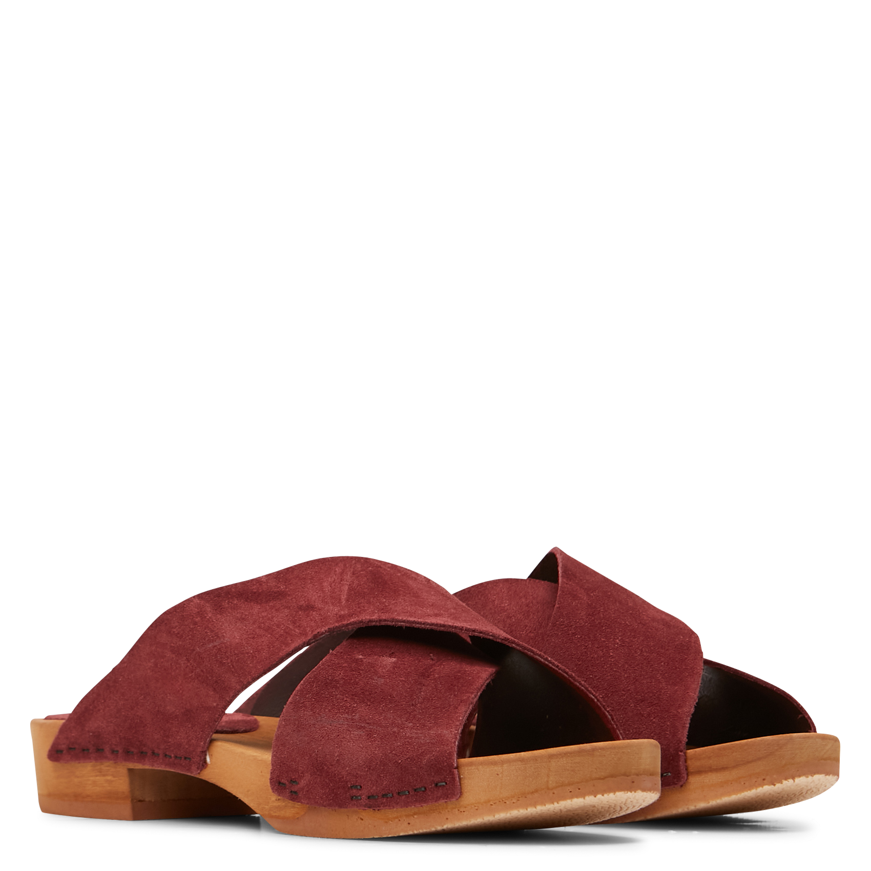 Suede mules with cross-over straps BOSABO Plums