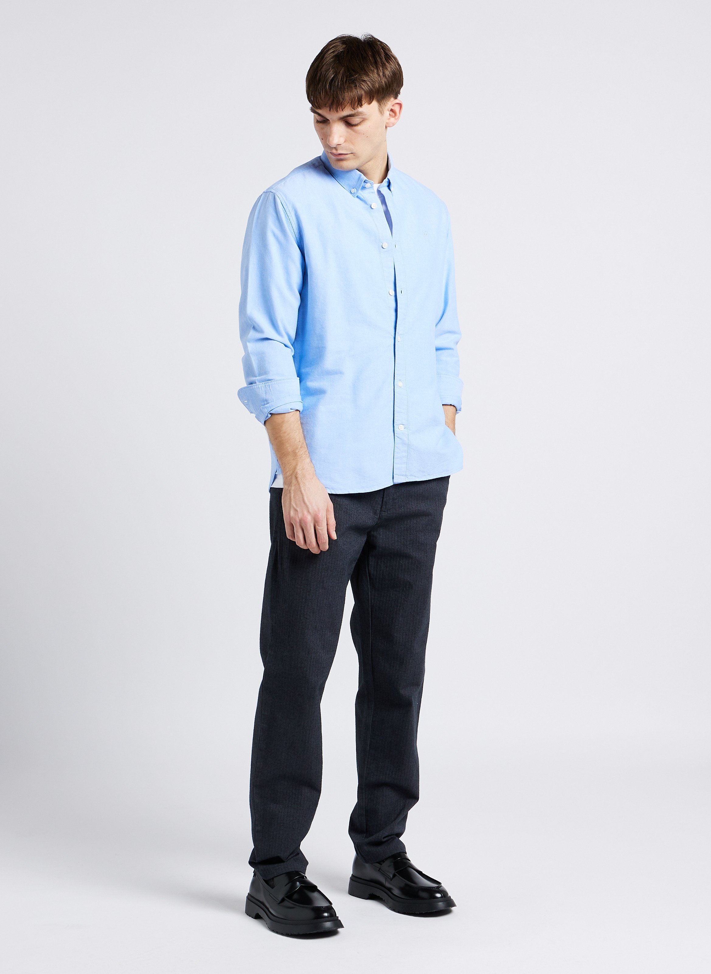 Chemise droite col classique en coton biologique KNOWLEDGE COTTON APPAREL Bleu