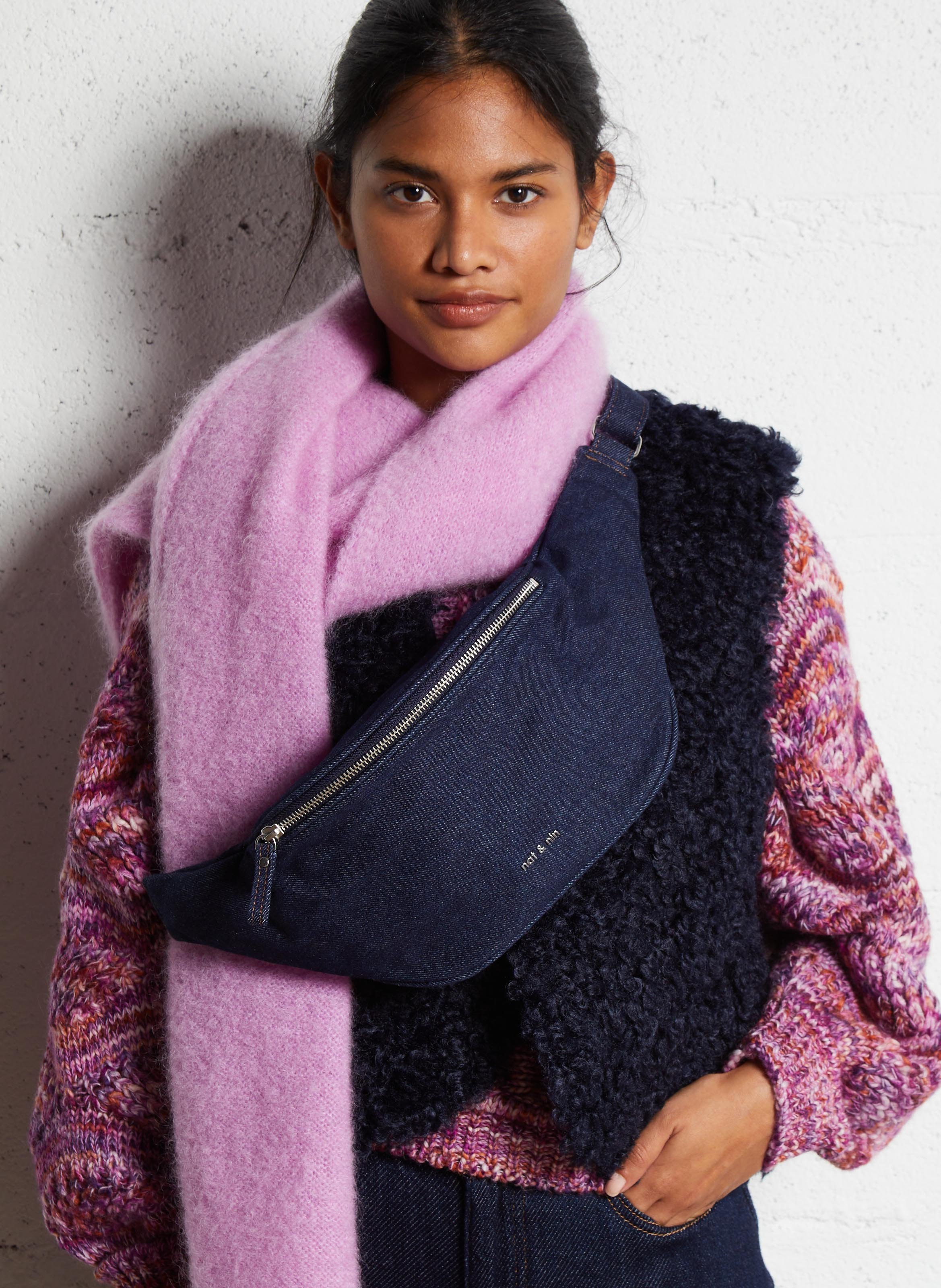 Sac banane en denim de coton Bleu