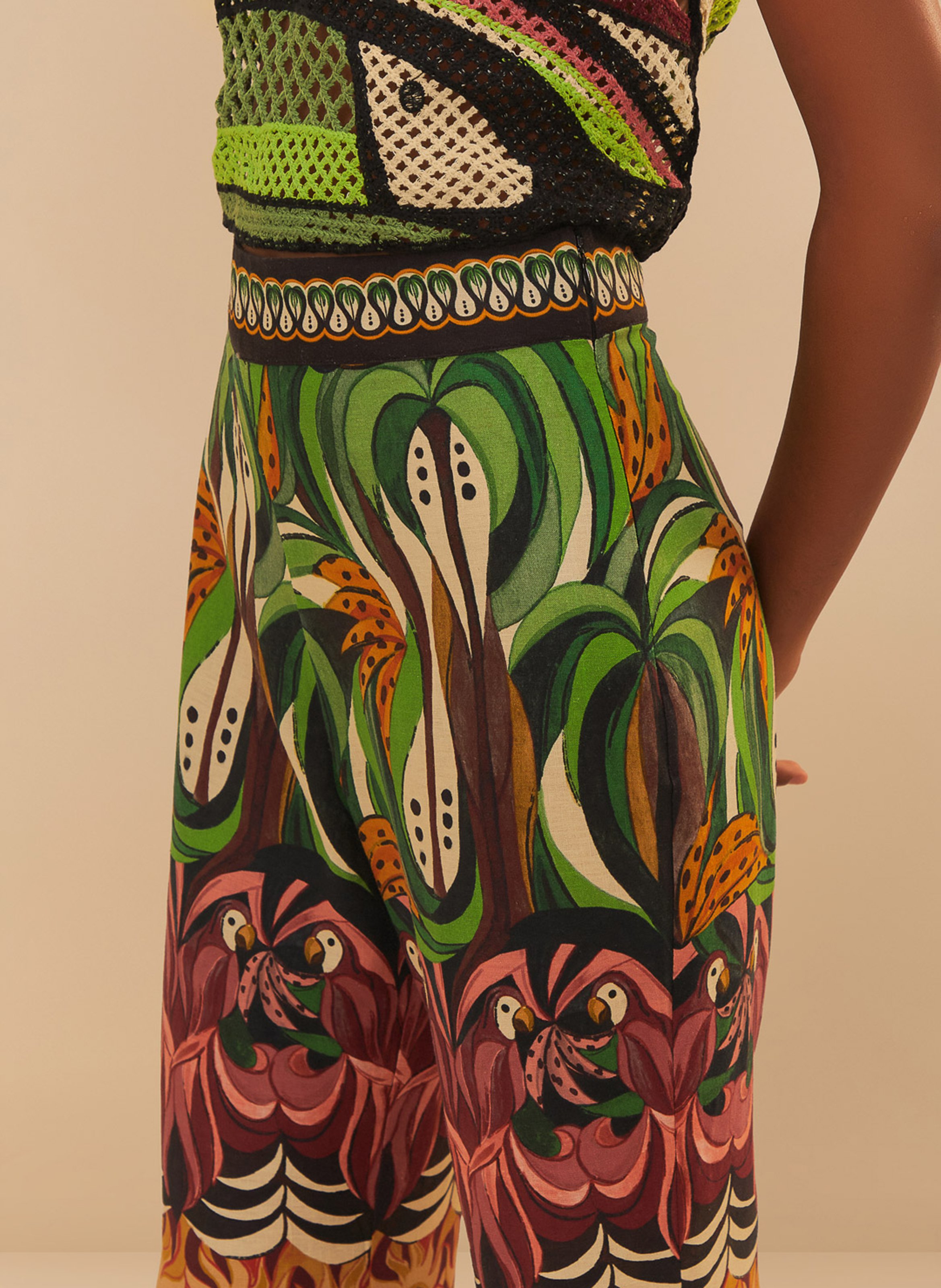 Wide-leg linen-blend pants Multicolored