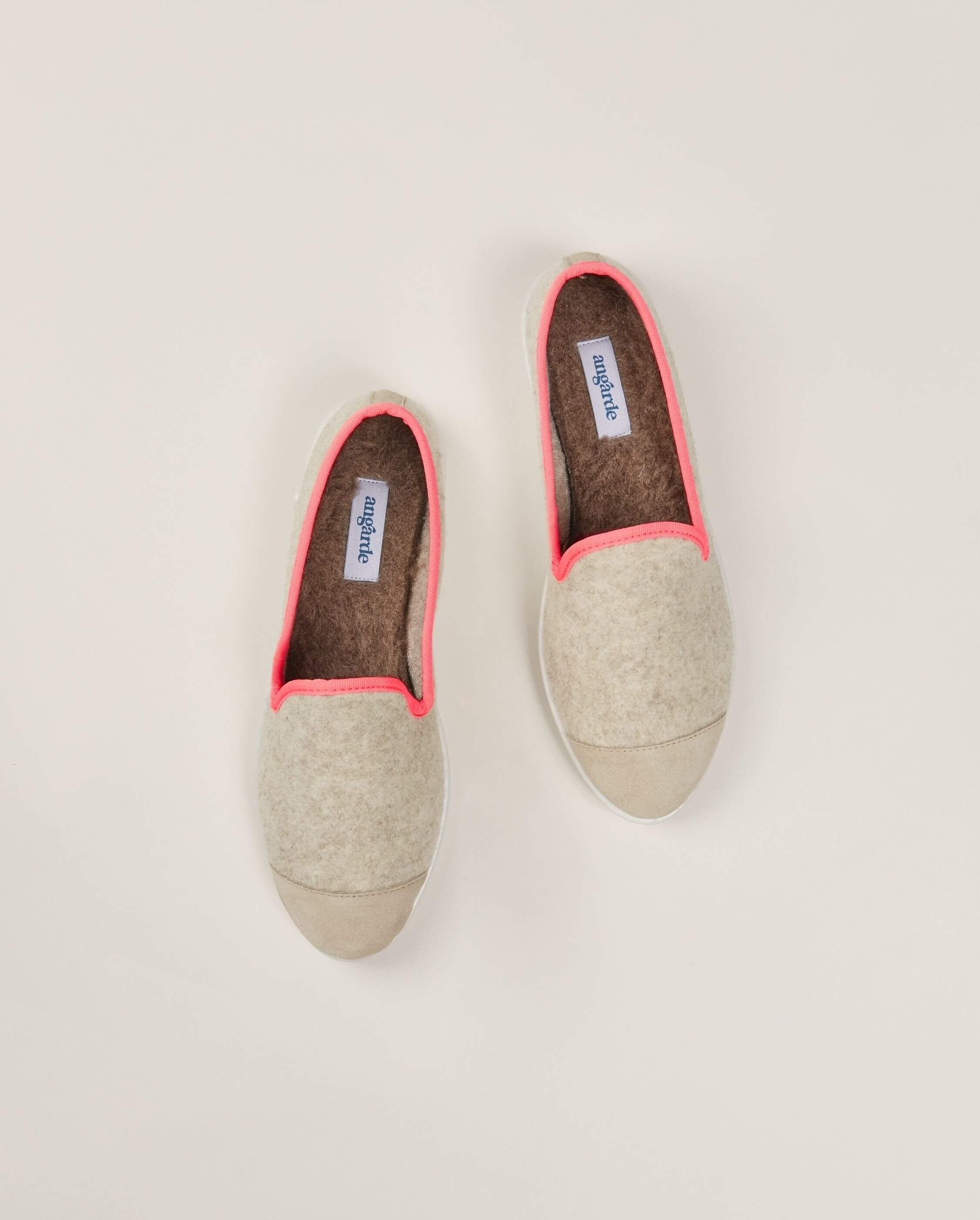 Women's wool slipper, beige neon pink ANGARDE Beige