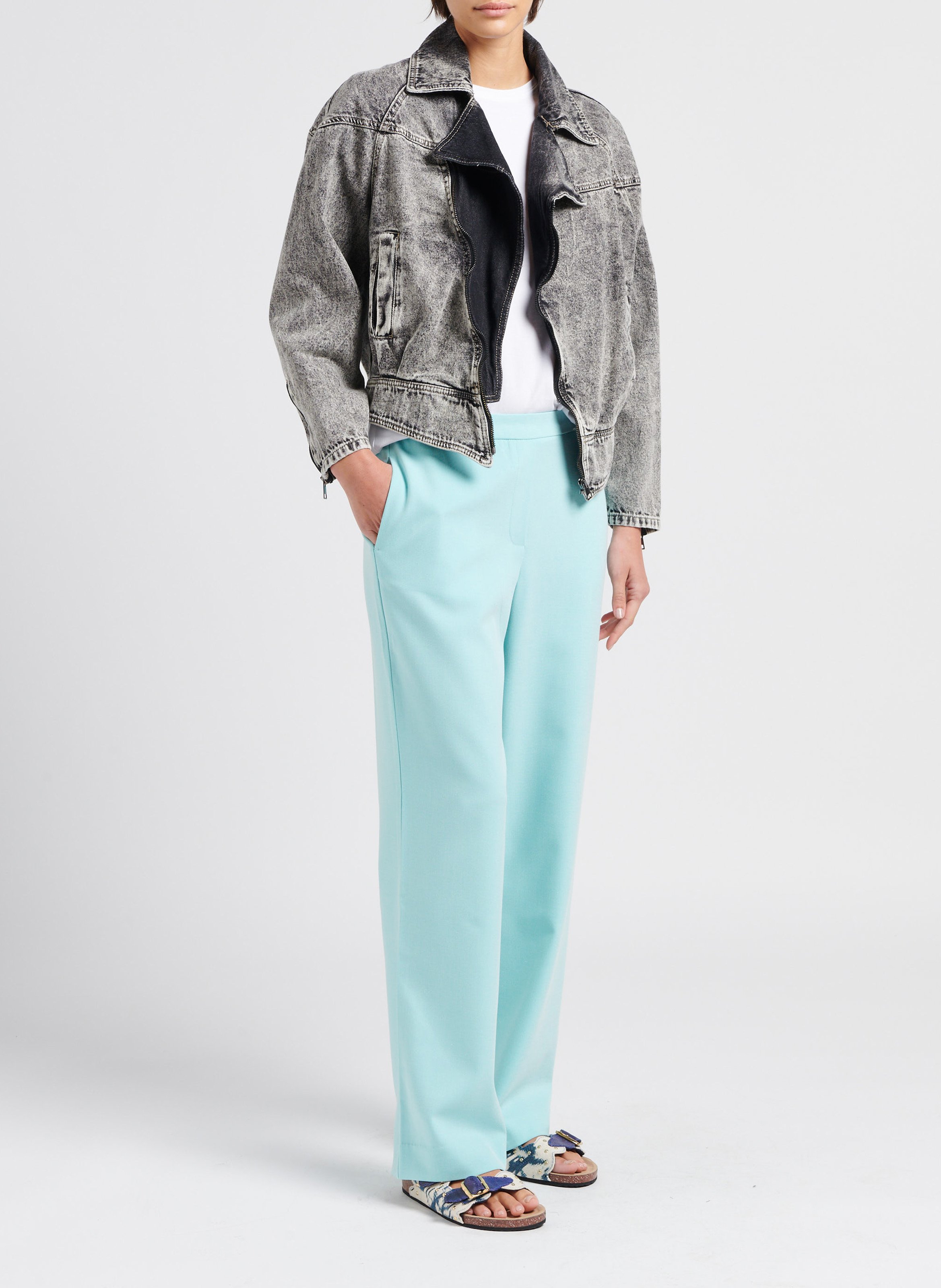 Veste en jean col tailleur en coton PLEASE Noir