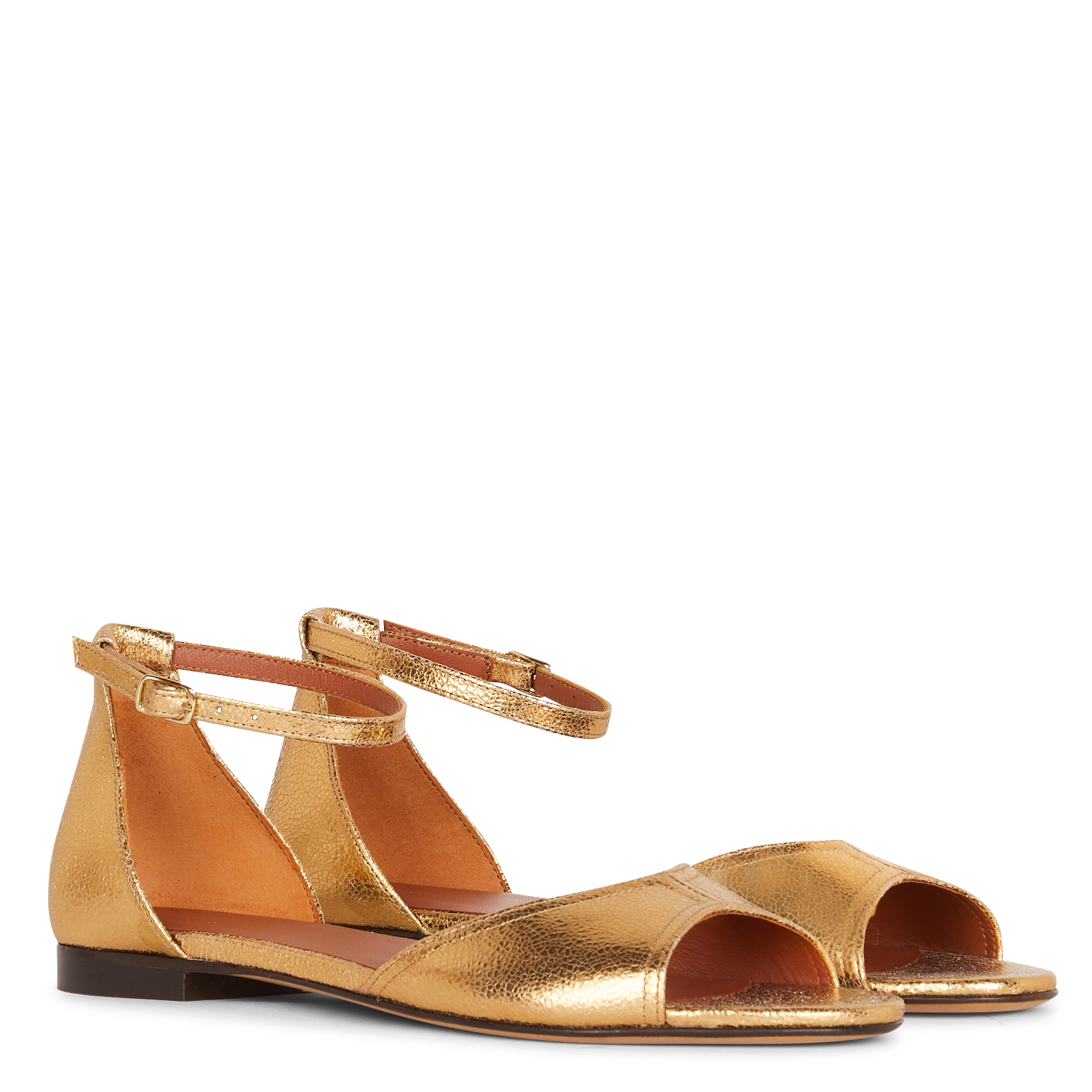 Sandales plates en cuir métallisé RIVECOUR Doré