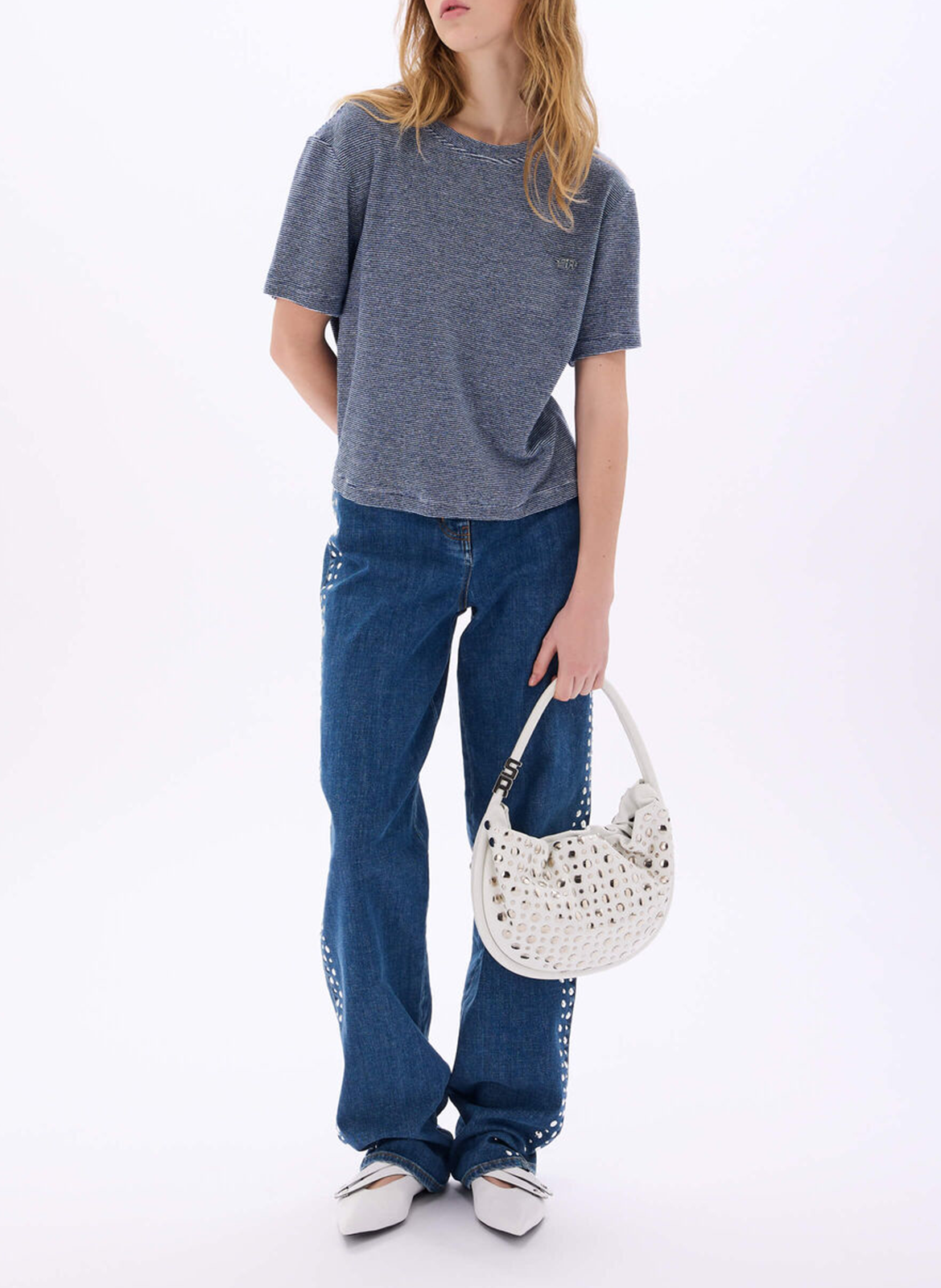 Tee-shirt oversize en coton bio mélangé rayé Multicolore