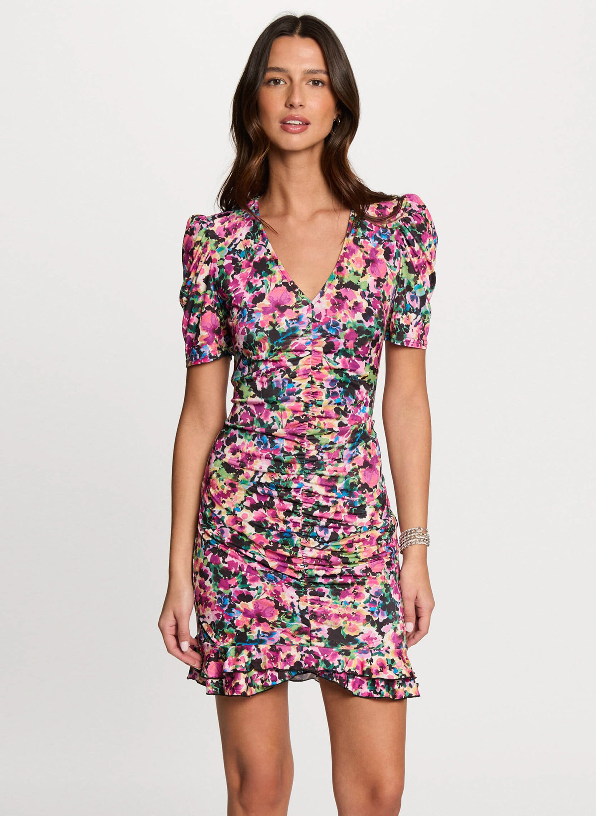 Korte jurk met V-hals en bloemenprint MORGAN Veelkleurig