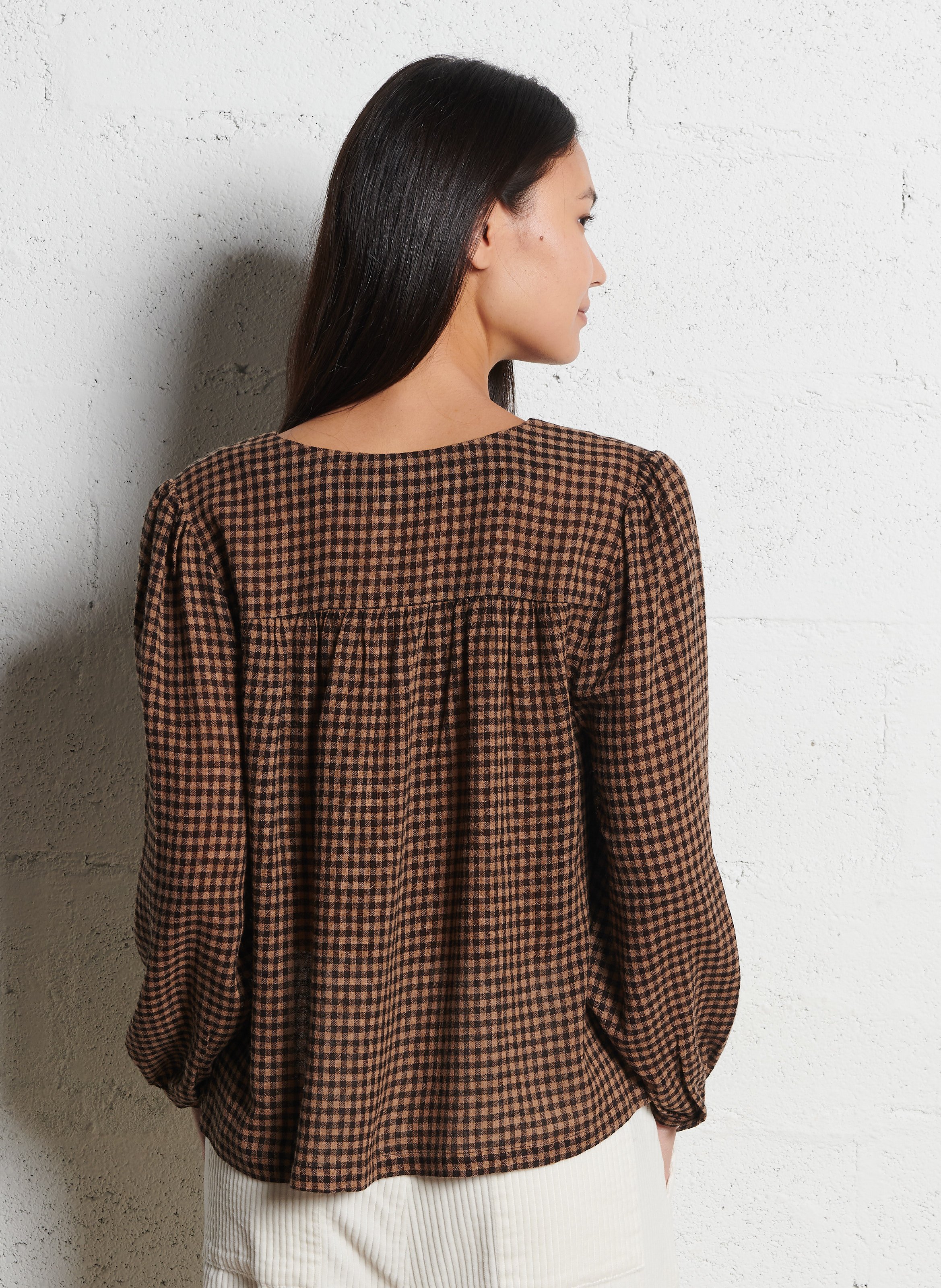 Karierte Bluse mit Rundhalsausschnitt EMILE ET IDA Braun