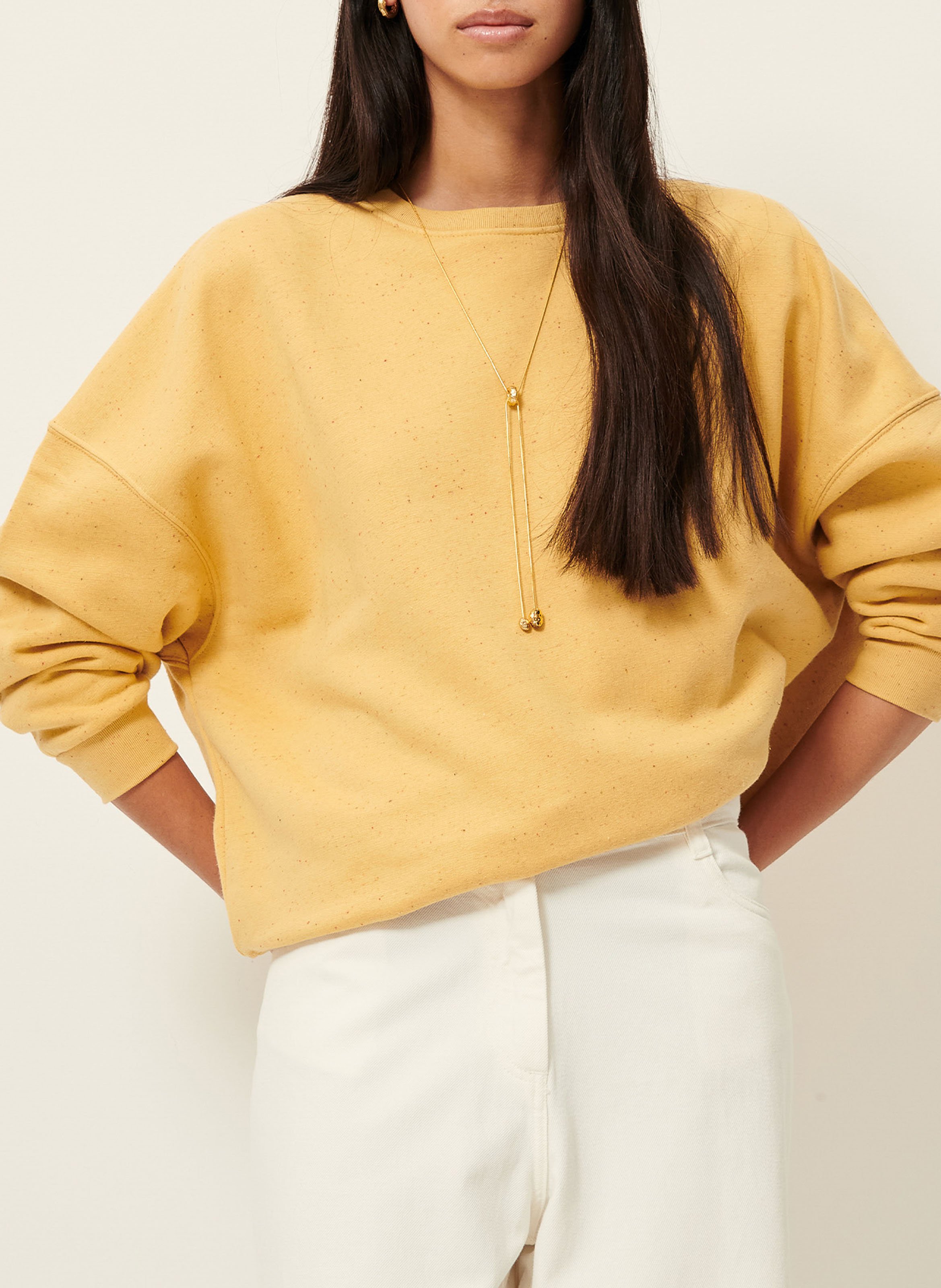 Sweat ample col rond moucheté en coton bio mélangé SESSUN Jaune