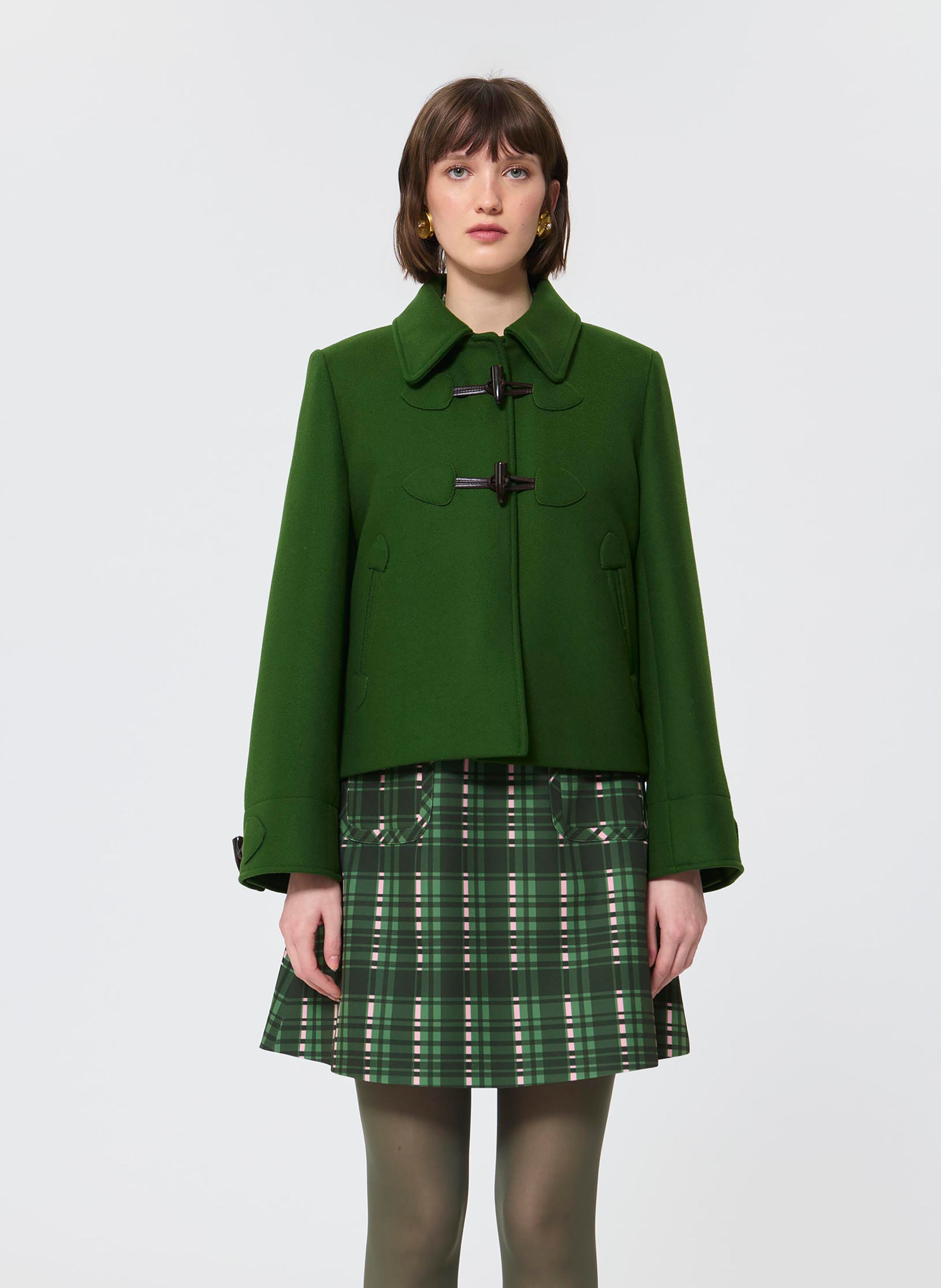 Short solid color wool blend coat TARA JARMON Green