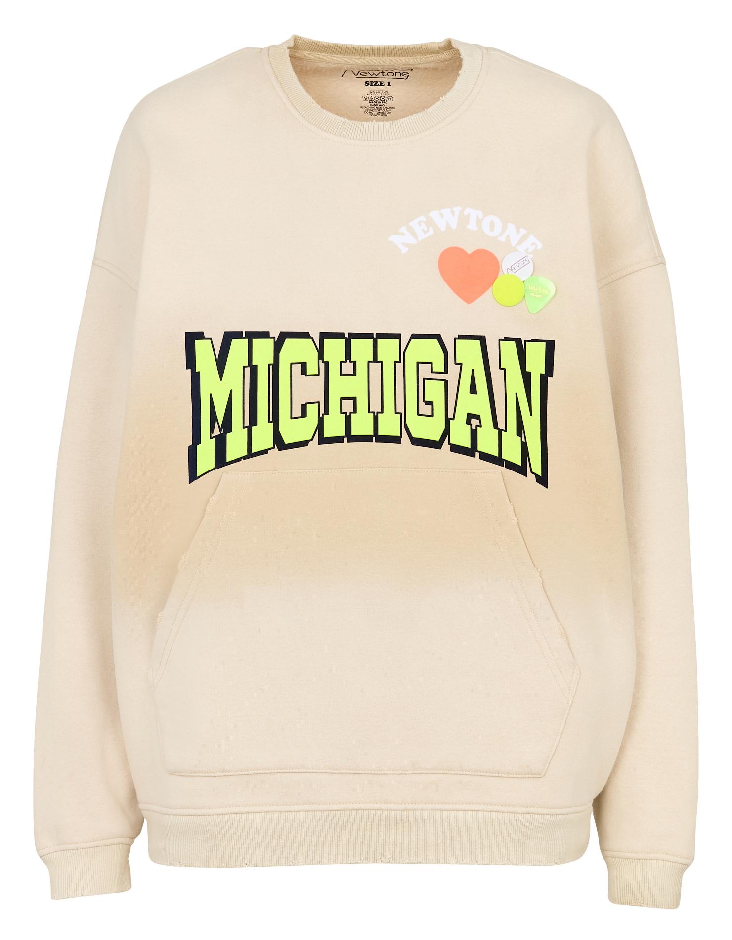 Loose-fit round-neck cotton sweatshirt with screen print NEWTONE Beige