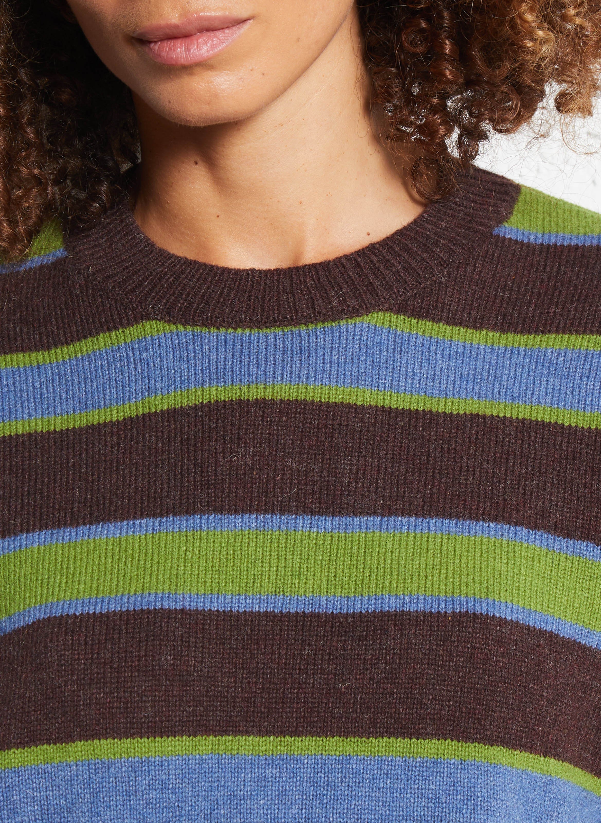 Pull oversize col rond rayé en laine mélangée NICE THINGS Marron