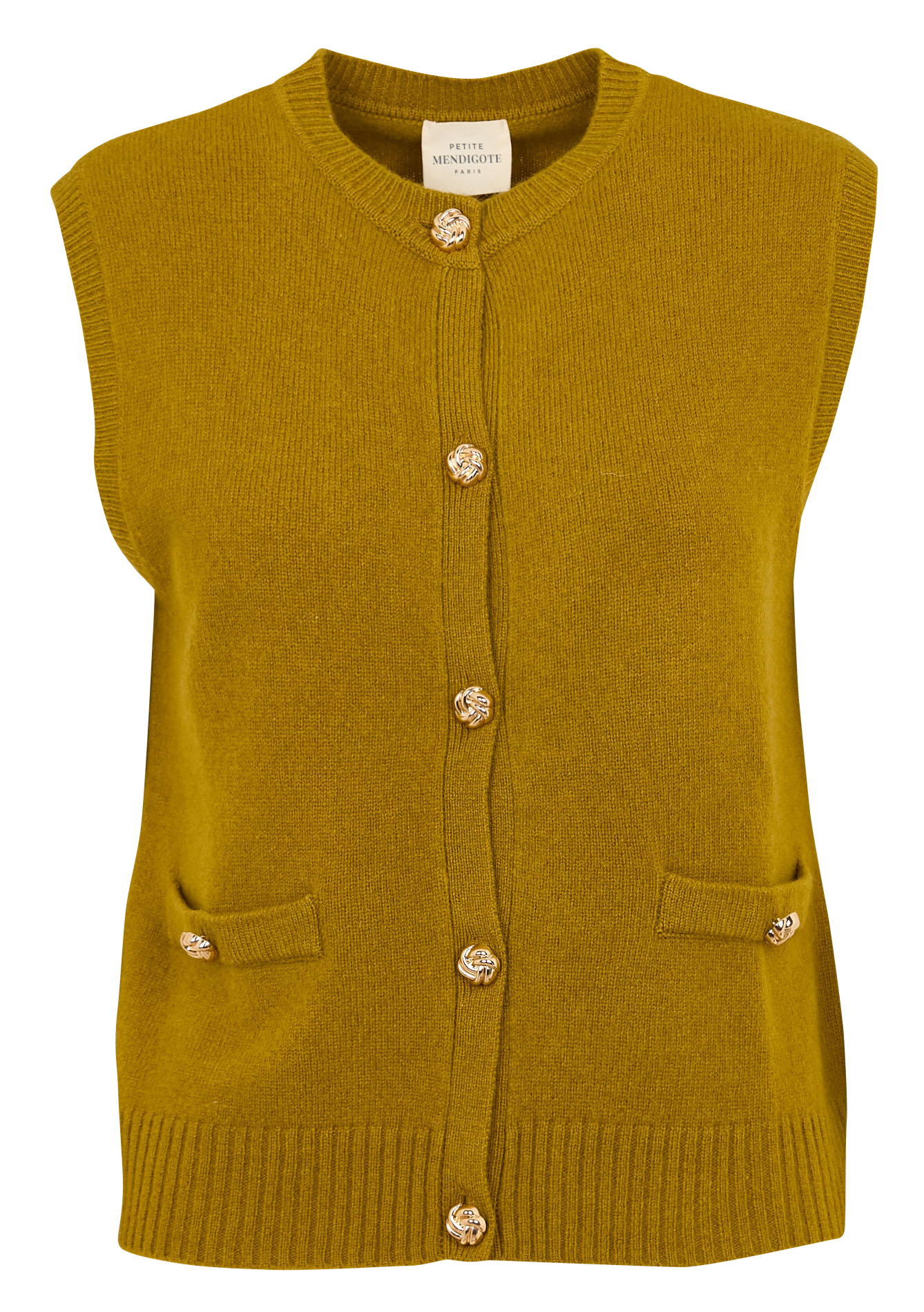 Sleeveless Straight Wool and Cashmere Vest PETITE MENDIGOTE Green