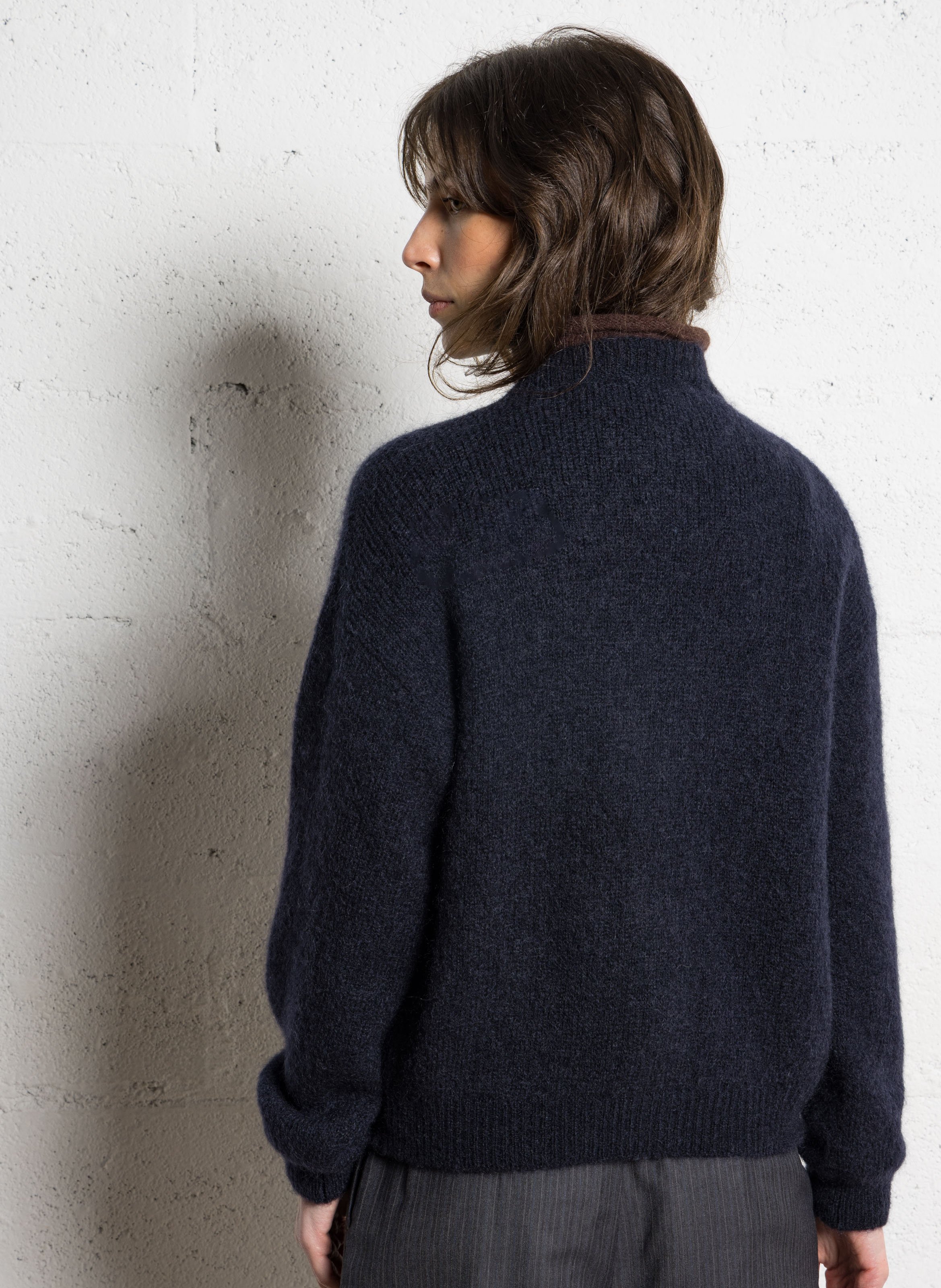 Cardigan boutonné en laine mélangée POMANDERE Bleu