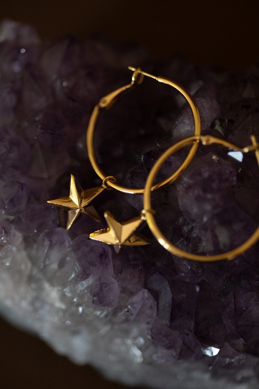 Small silver-plated star hoop earrings MONSIEUR SIMONE Golden