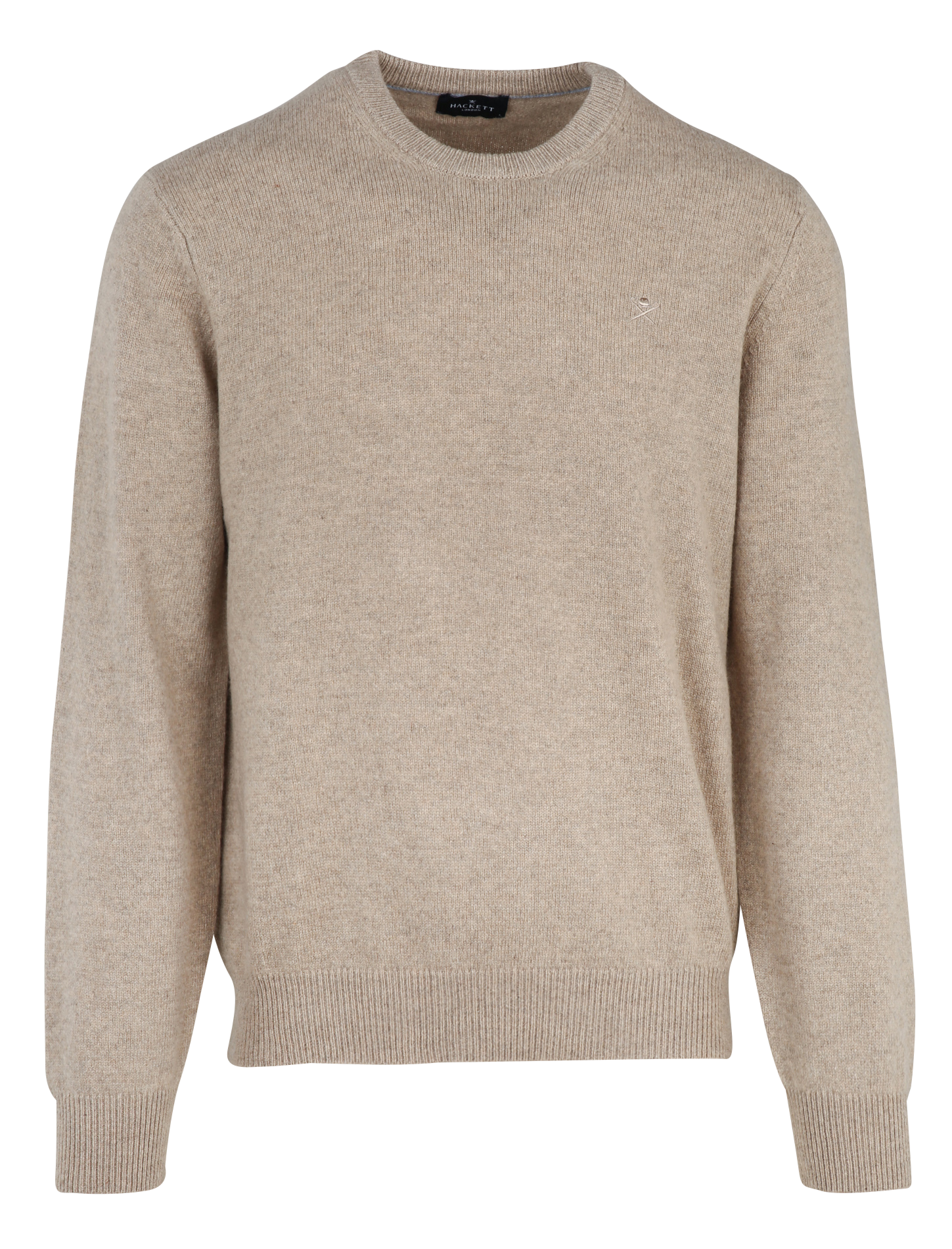 Pull col rond uni en laine HACKETT Marron