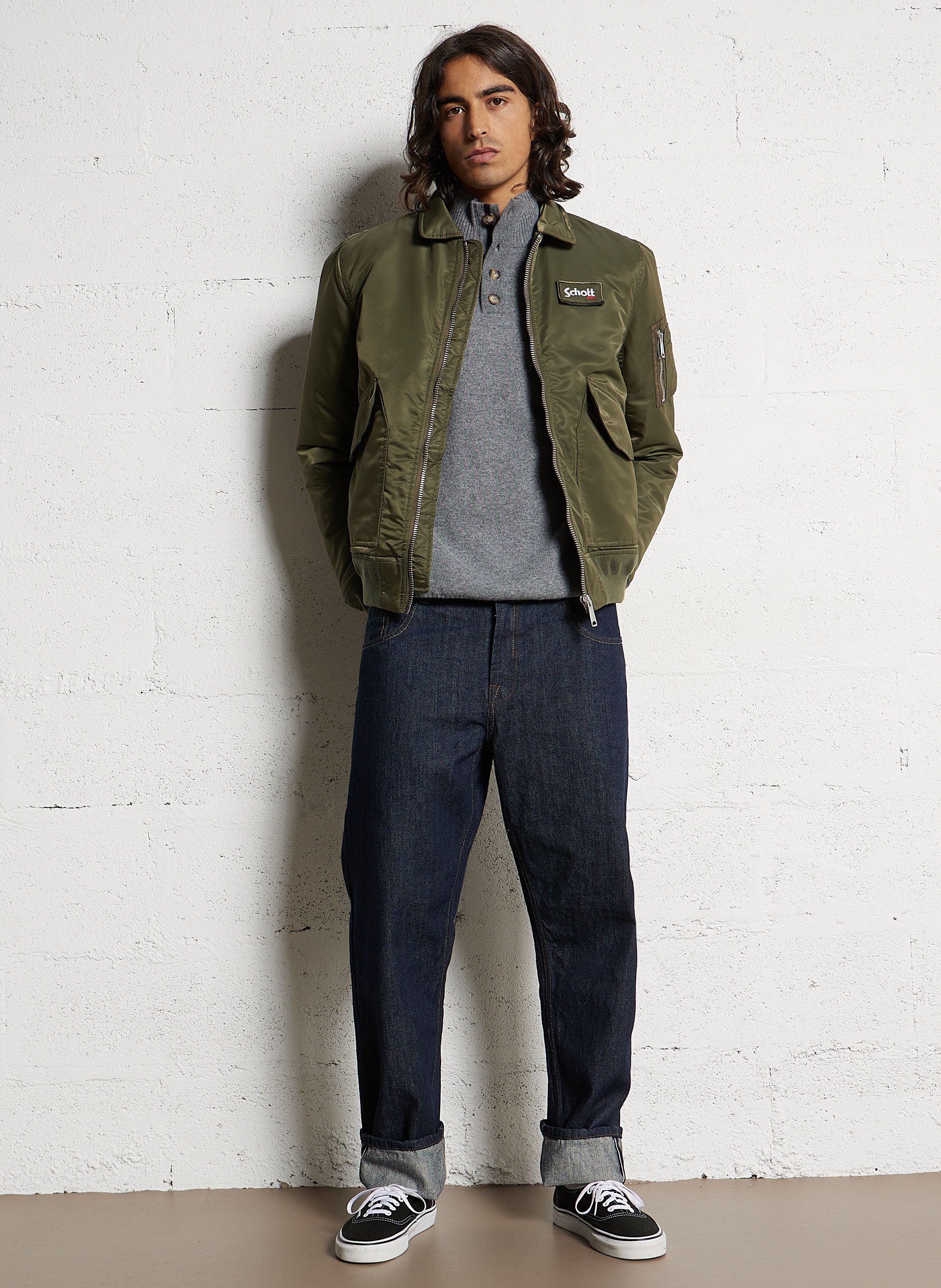 Blouson col classique SCHOTT Vert