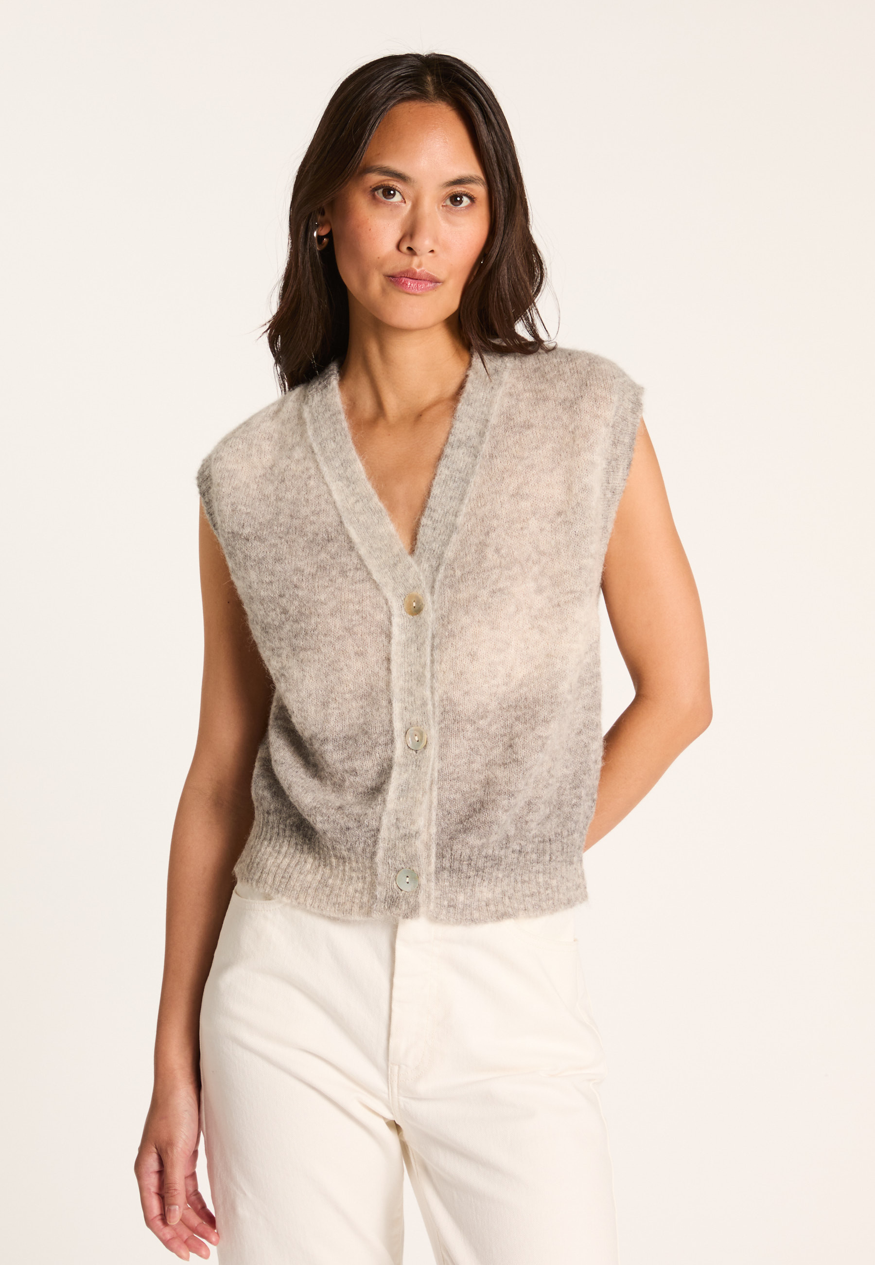 Short-sleeved wool blend vest MAISON MONTAGUT Grey
