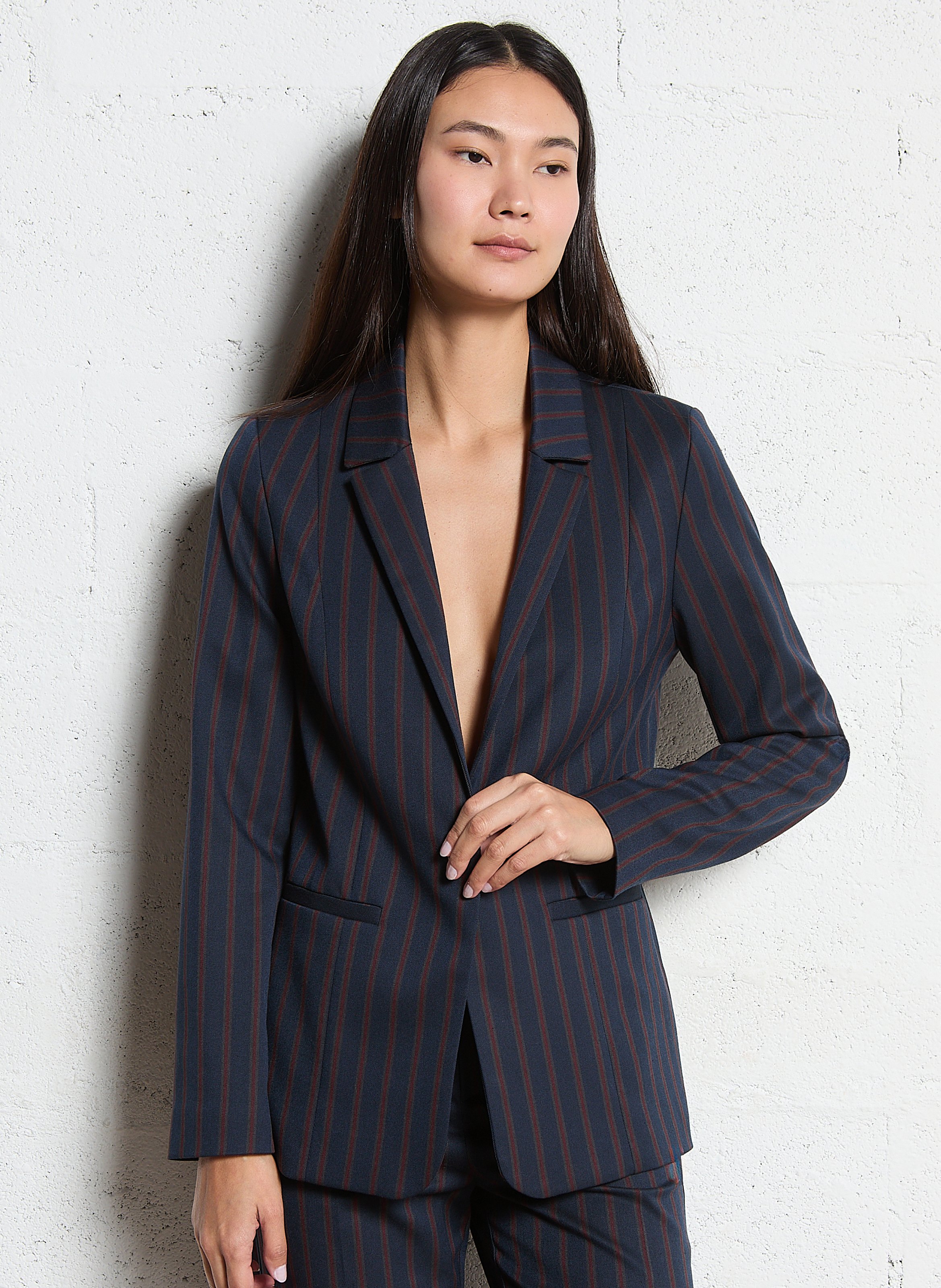 Veste de tailleur droite à rayures I CODE Bleu