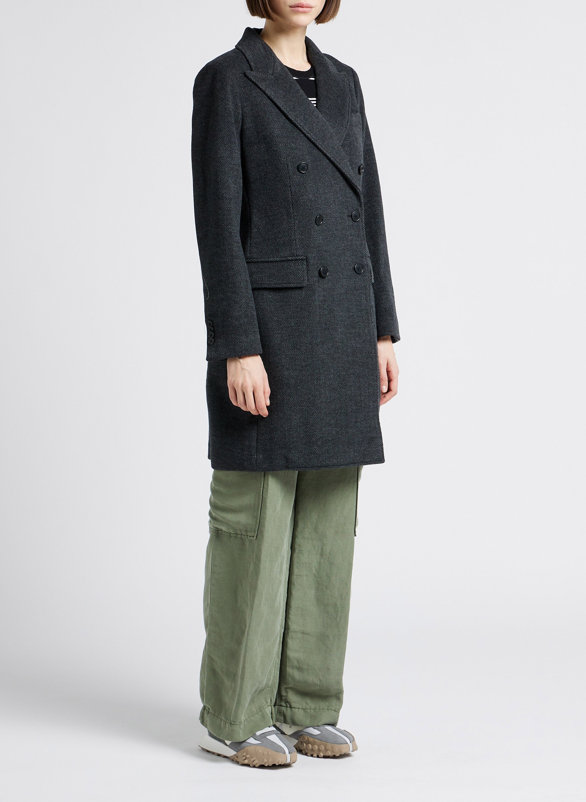 Manteau droit col tailleur en coton mélangé  POLO RALPH LAUREN Gris