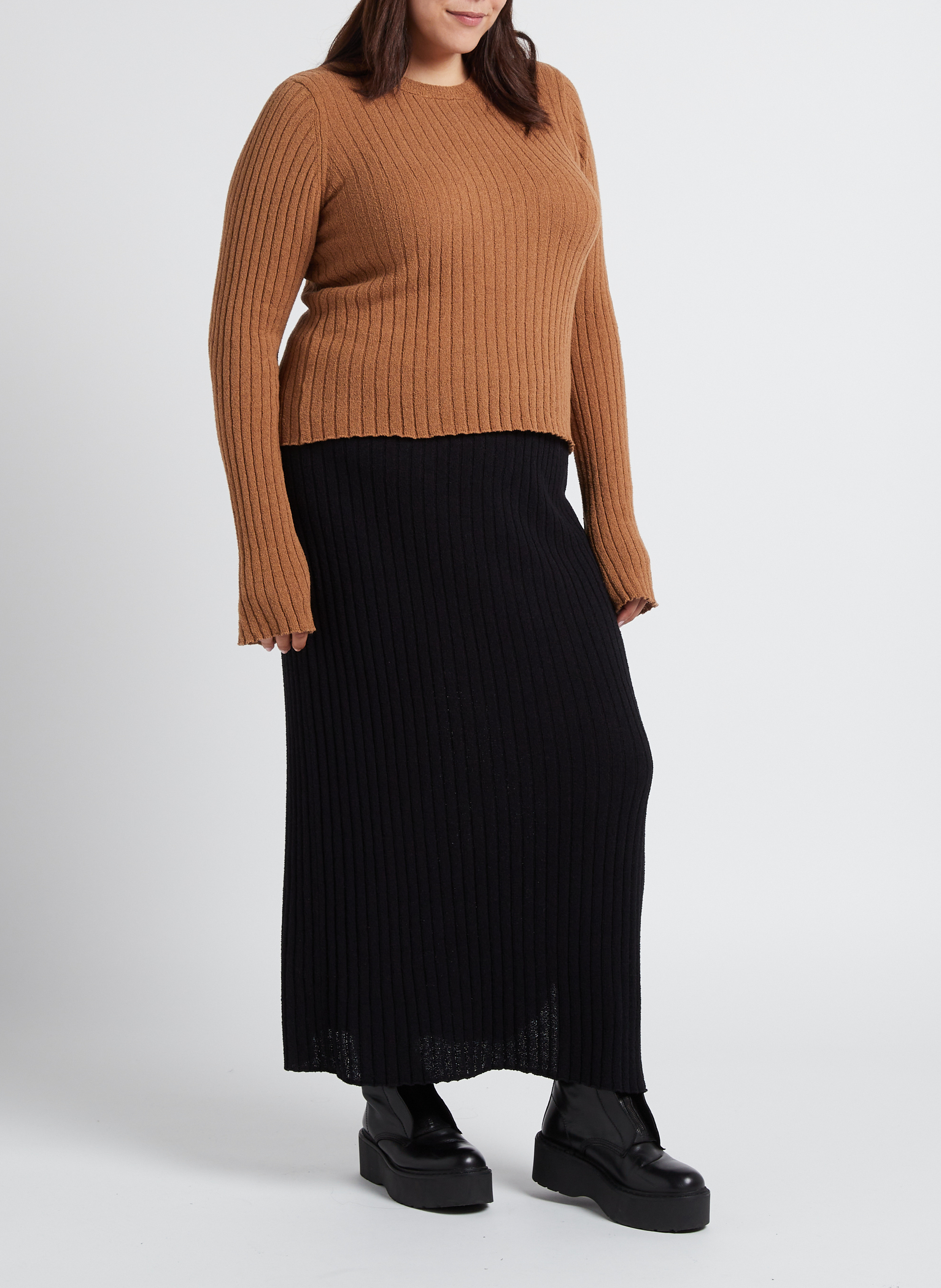 Trui met ronde hals | katoenblend GINA TRICOT Bruin