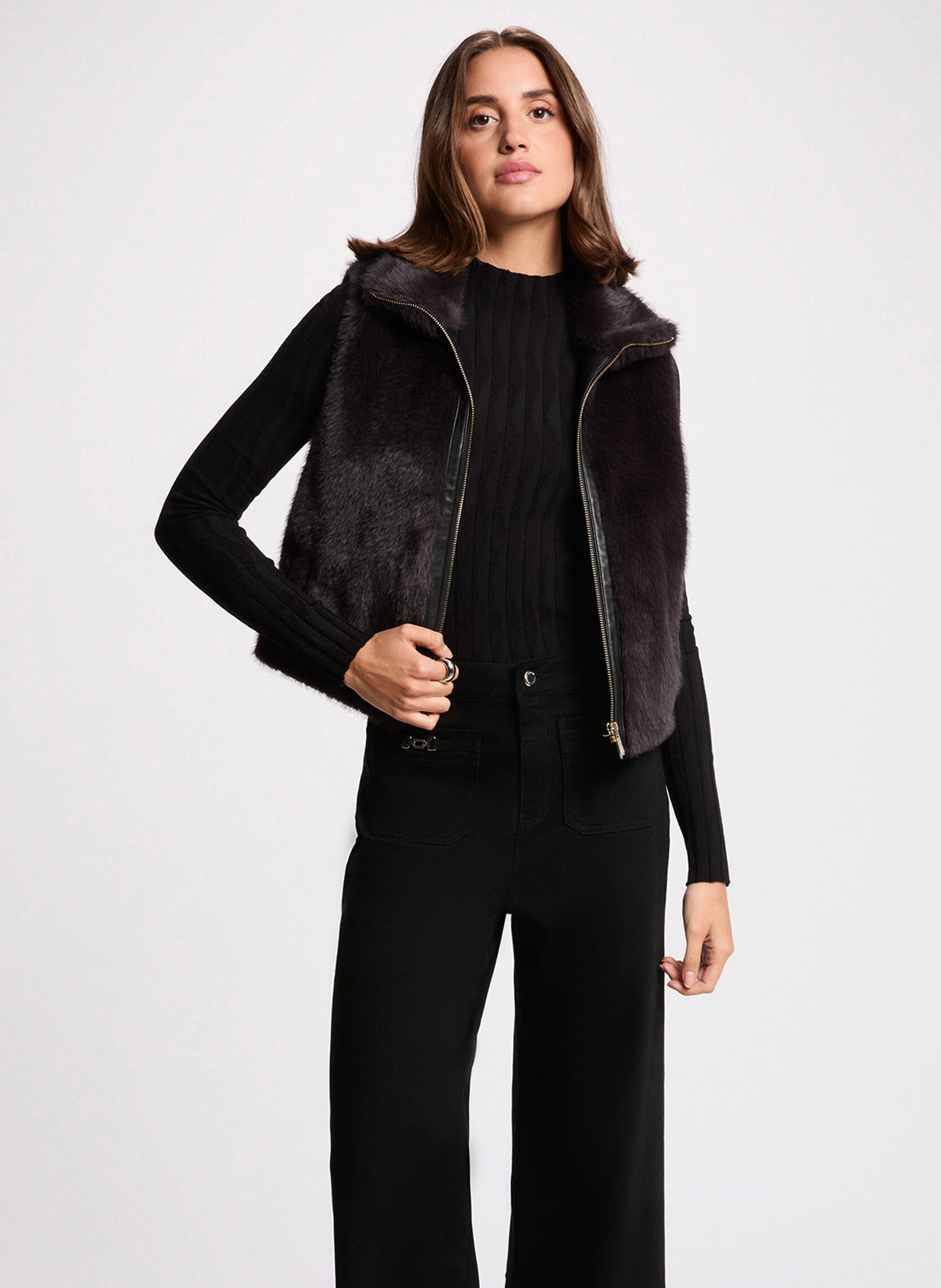 Veste sans manches en fausse fourrure MORGAN Noir