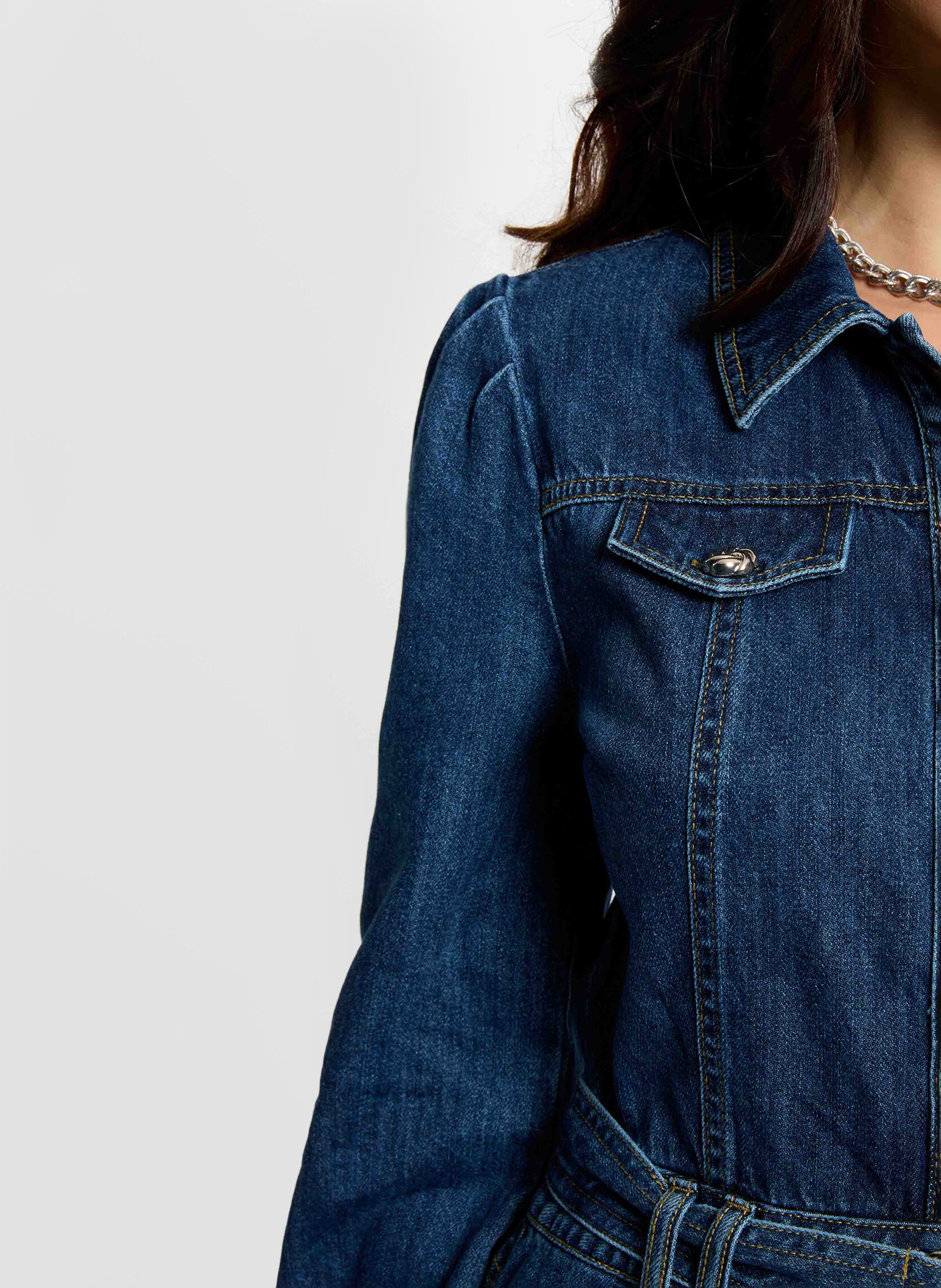 Long cotton dress with classic collar MORGAN Blue