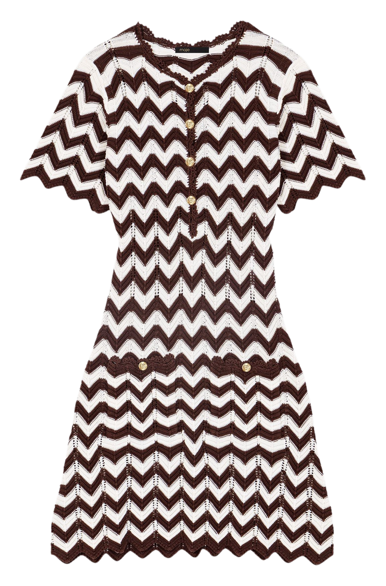<div> Korte jurk met ronde hals en strepen van katoen </div> MAJE Bruin