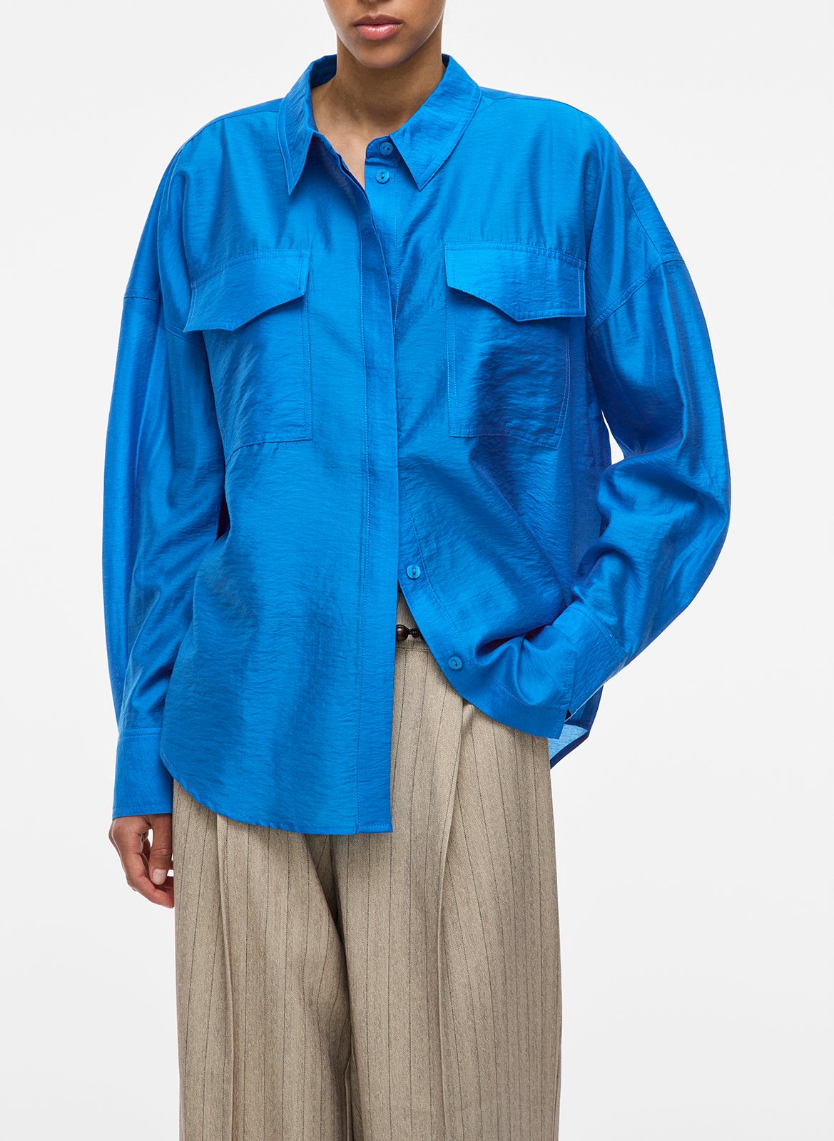 Chemise oversize col classique satinée ROUGE EDIT Bleu