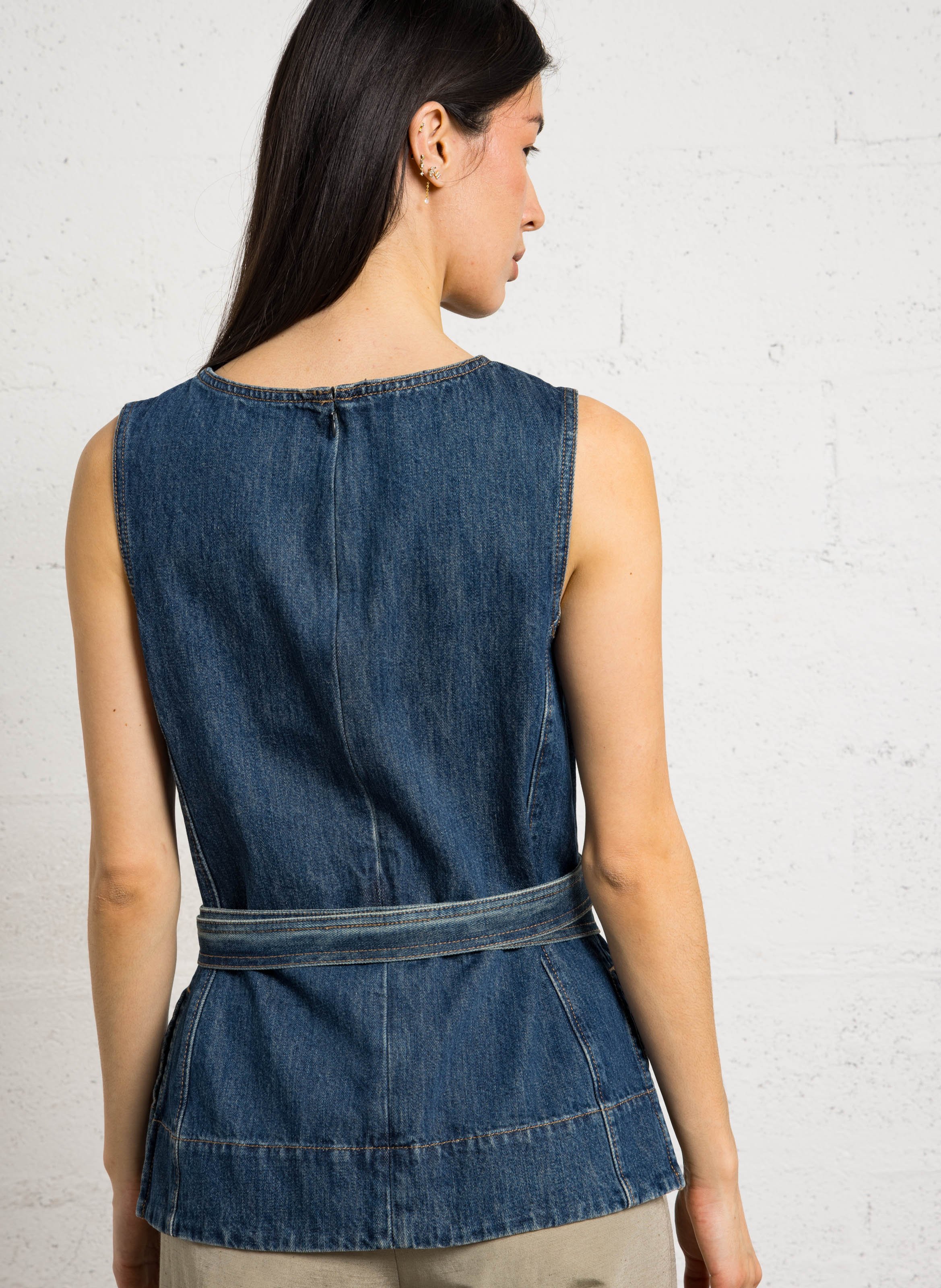 Denim-Top mit Rundhalsausschnitt SOEUR Blau