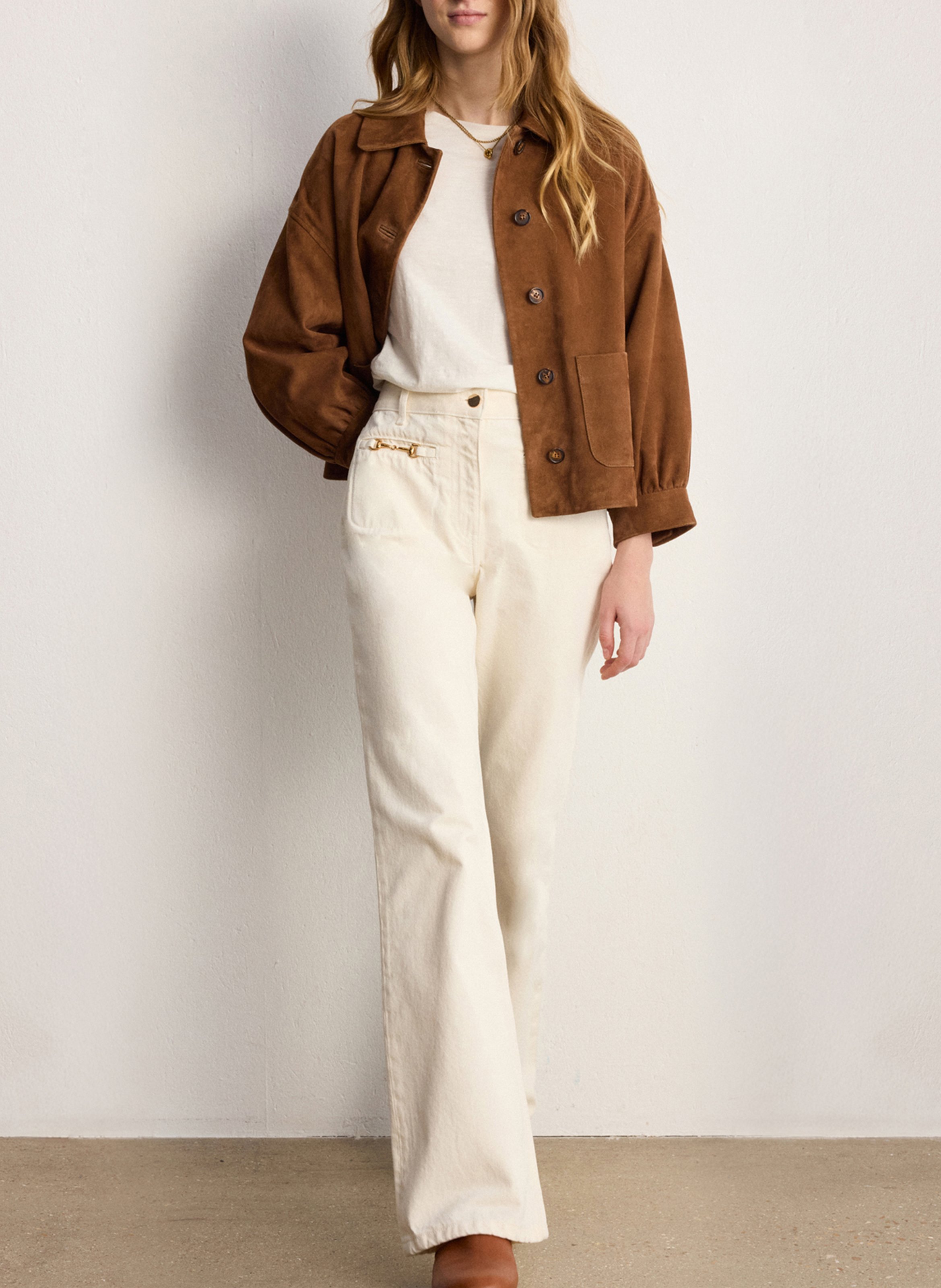 Flared cotton-blend jeans PABLO Beige