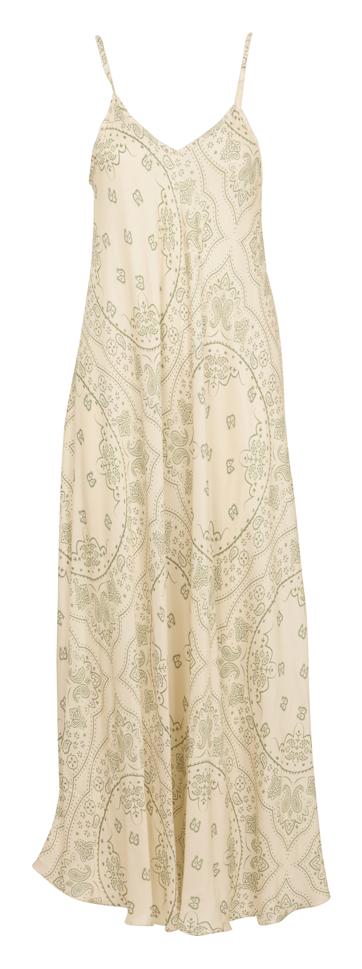 Robe longue col V imprimé cachemire satinée AOKYANOS