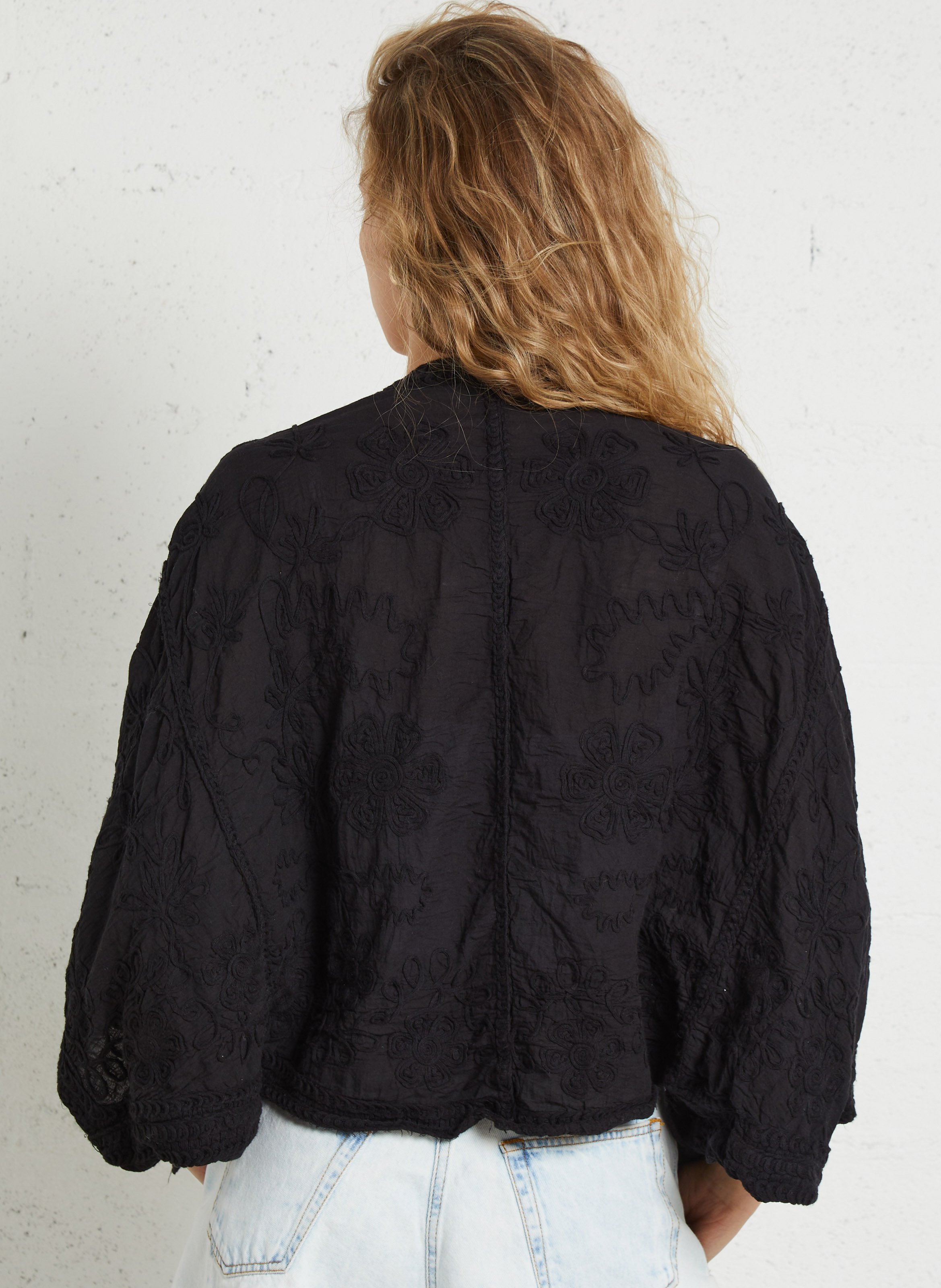 Vest met vleermuismouwen en borduursel SEE U SOON Zwart