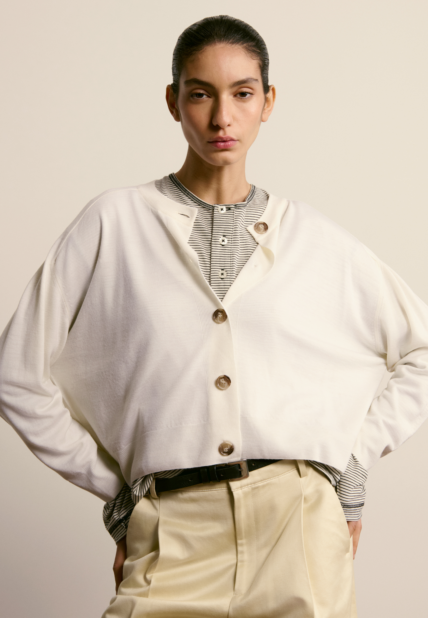 Merino wool cardigan MAISON MONTAGUT White