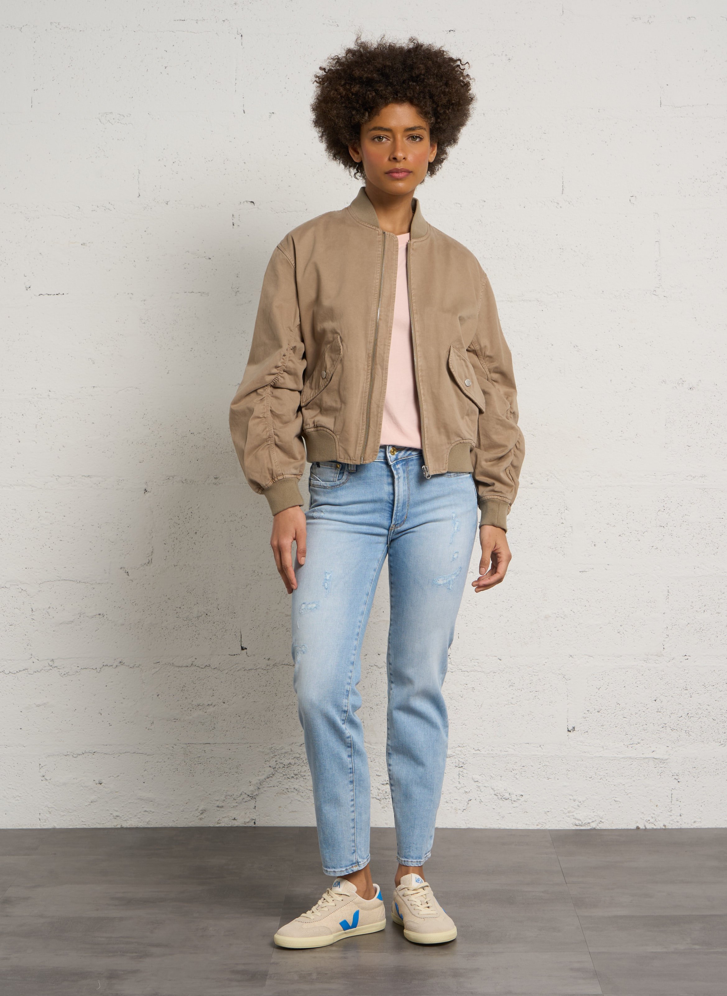 Oversized cotton teddy collar jacket SCHOTT Beige