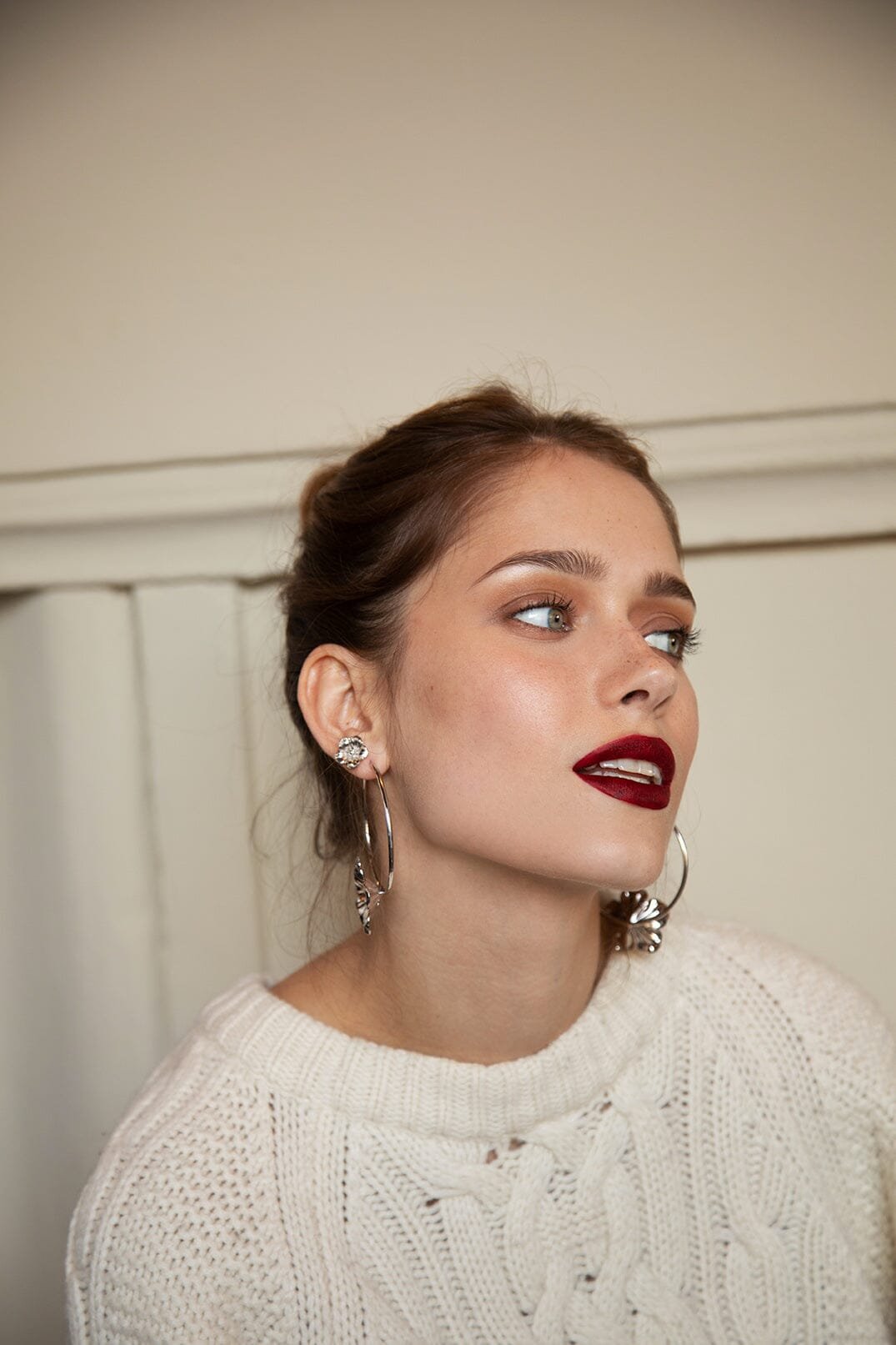 Flower-shaped gold-plated hoop earrings MONSIEUR SIMONE Silver