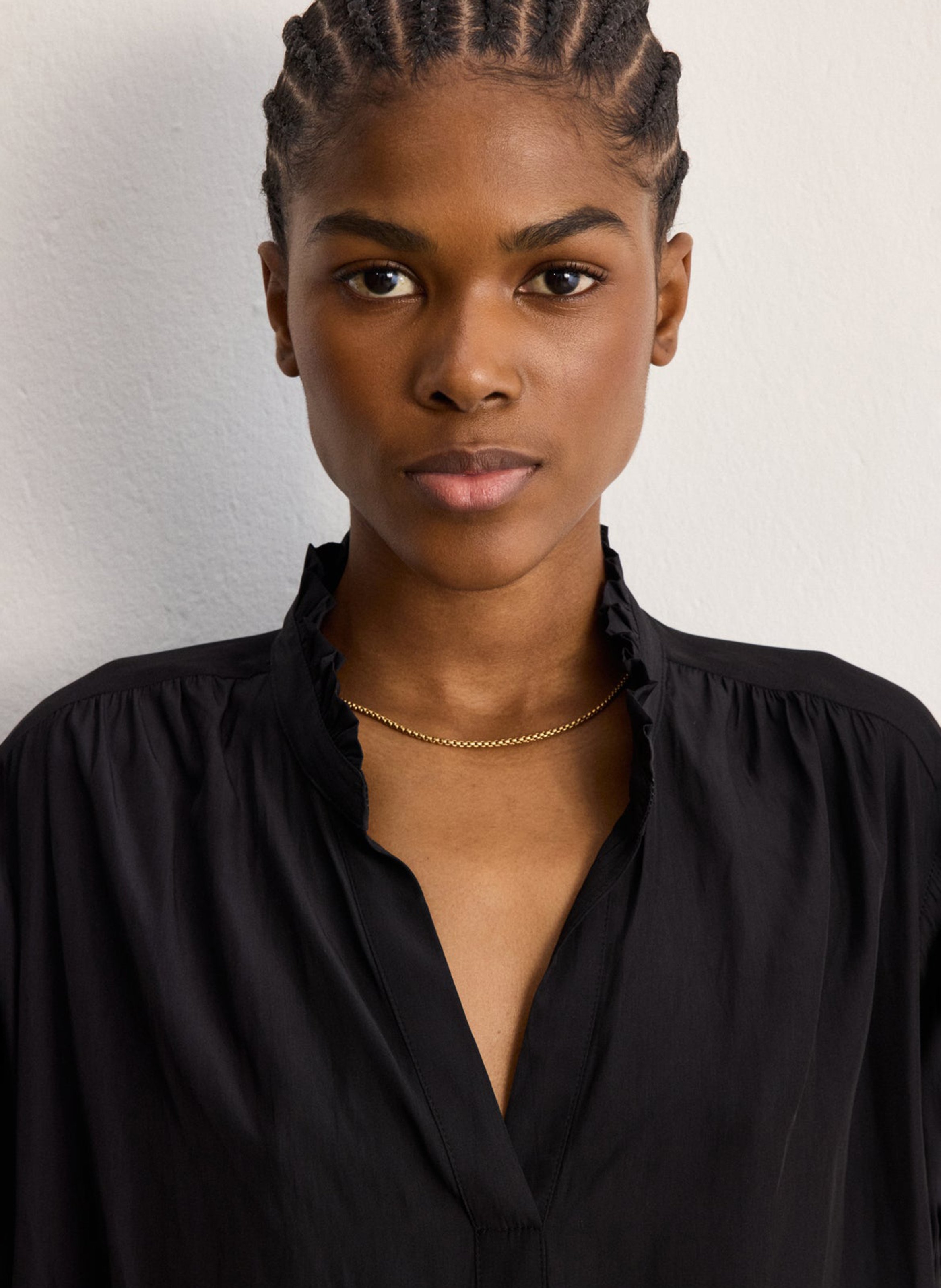 Fluid satin V-neck top PABLO Black