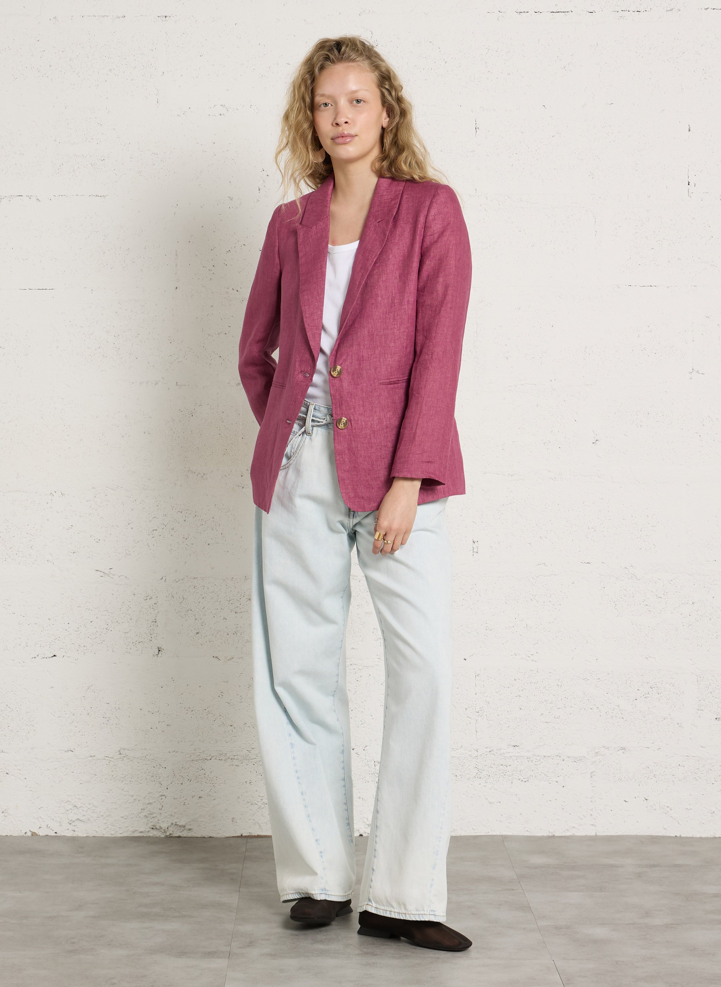 Straight-fit jasje van linnen met reverskraag SEE U SOON Violet