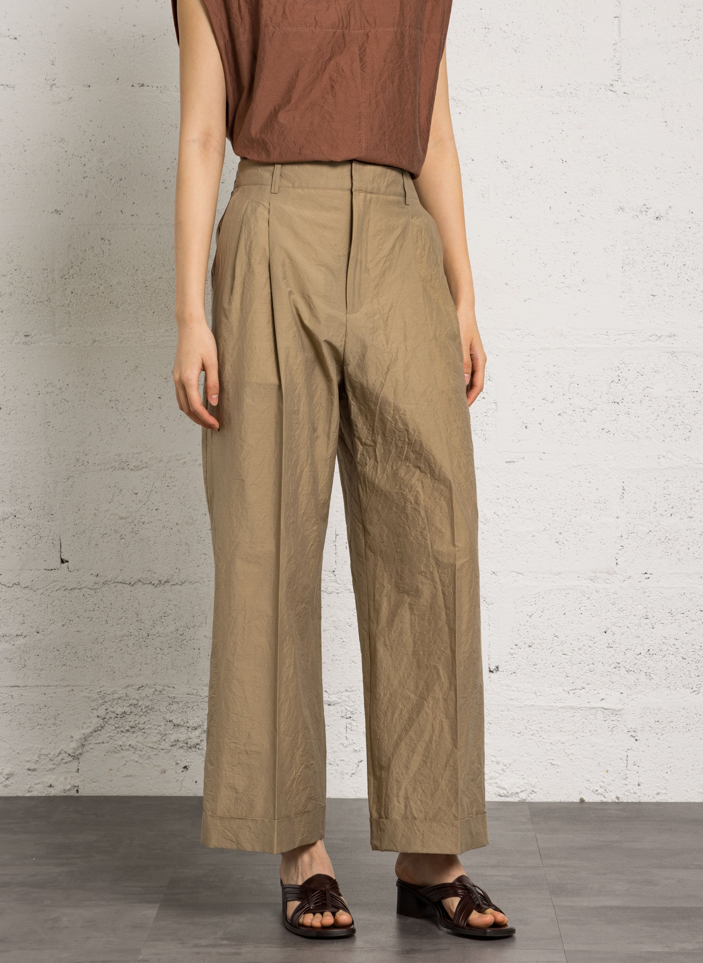 Pantalon large en coton SOEUR Beige