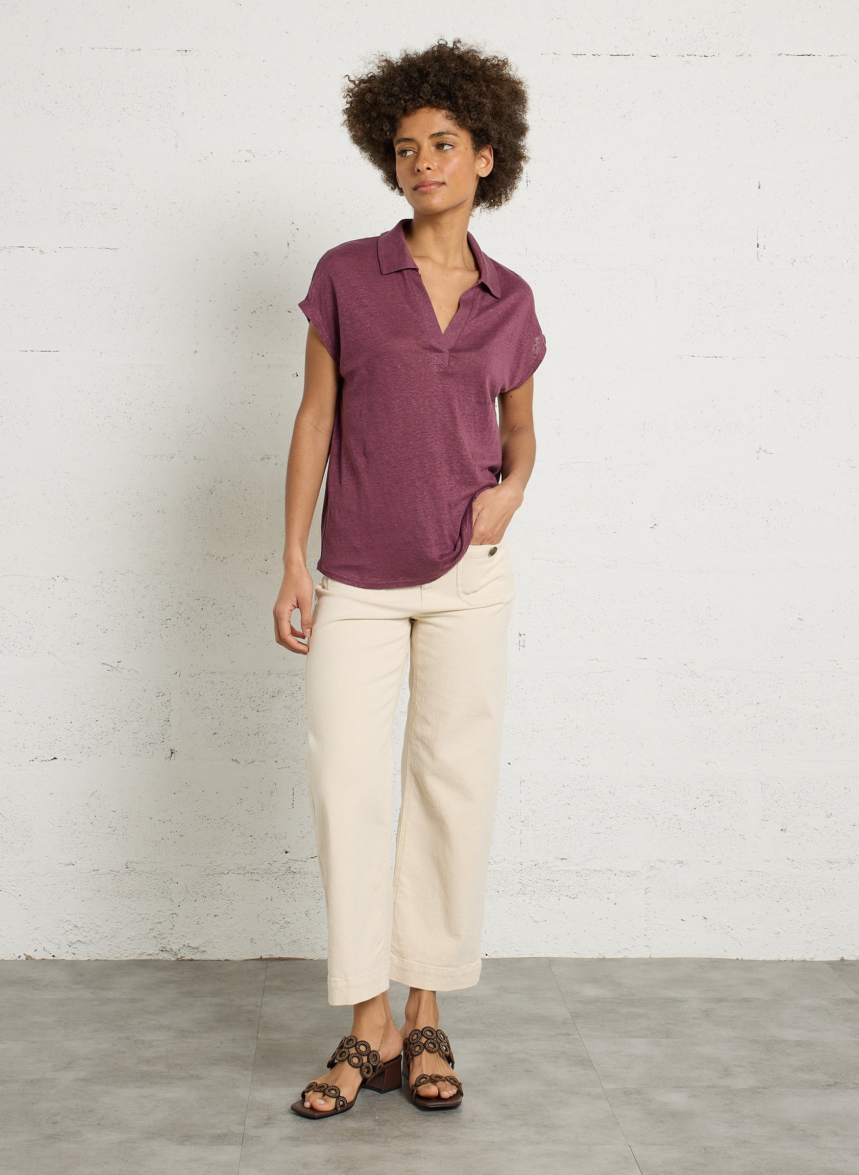 Weites Leinen-T-Shirt SUD EXPRESS Violett