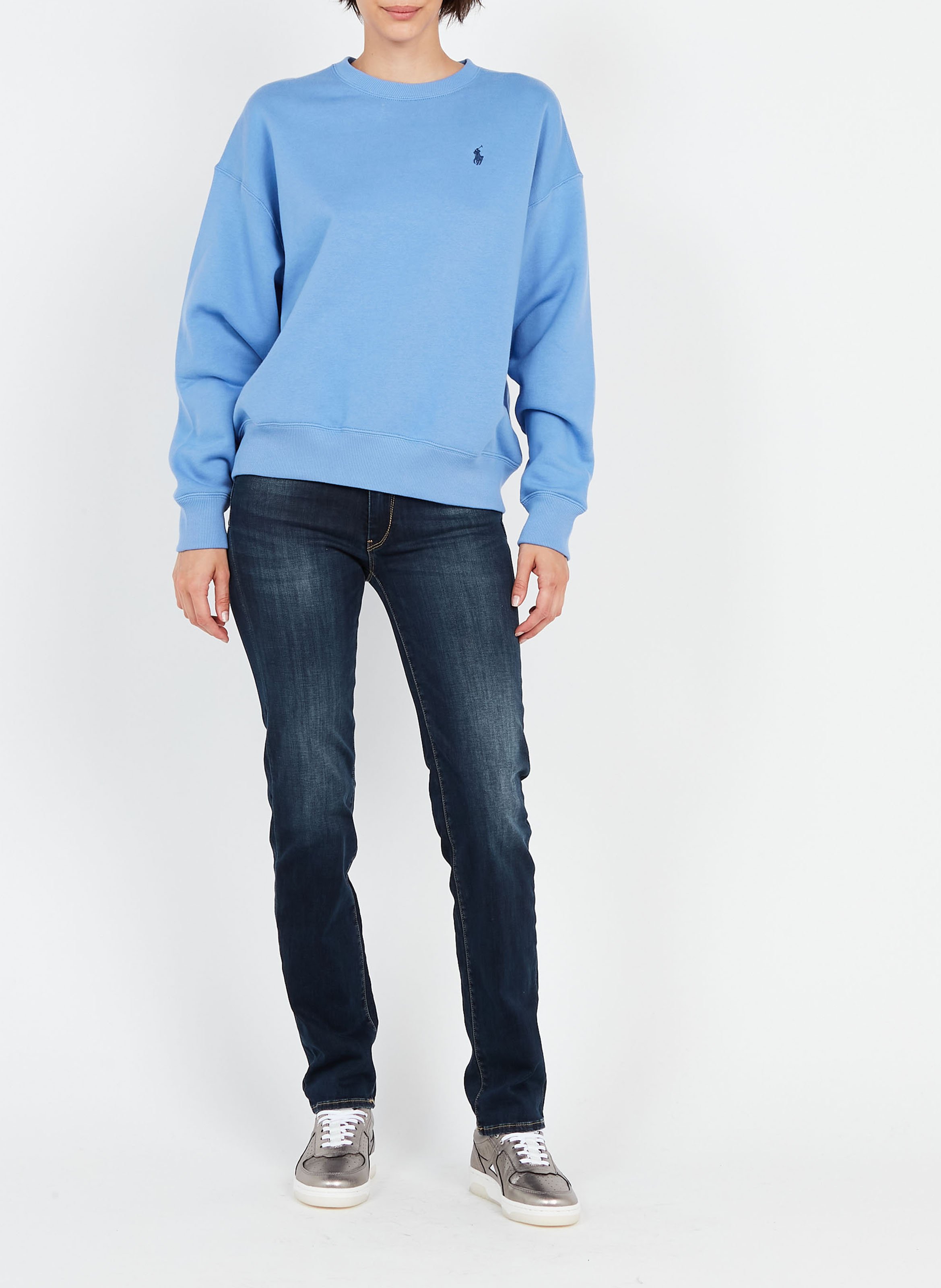 High Waist Straight Cut Jeans aus Baumwolle LE TEMPS DES CERISES Blau