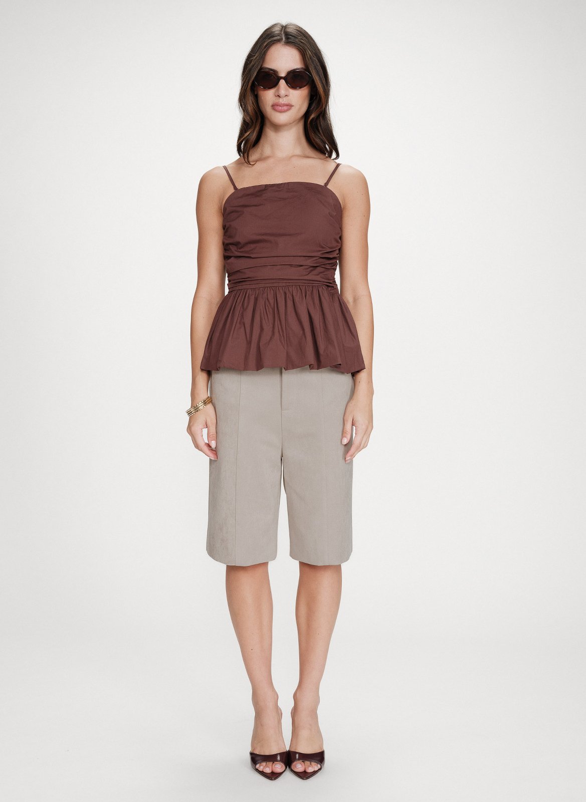 Top droit en coton imprimé GRACE ET MILA Marron