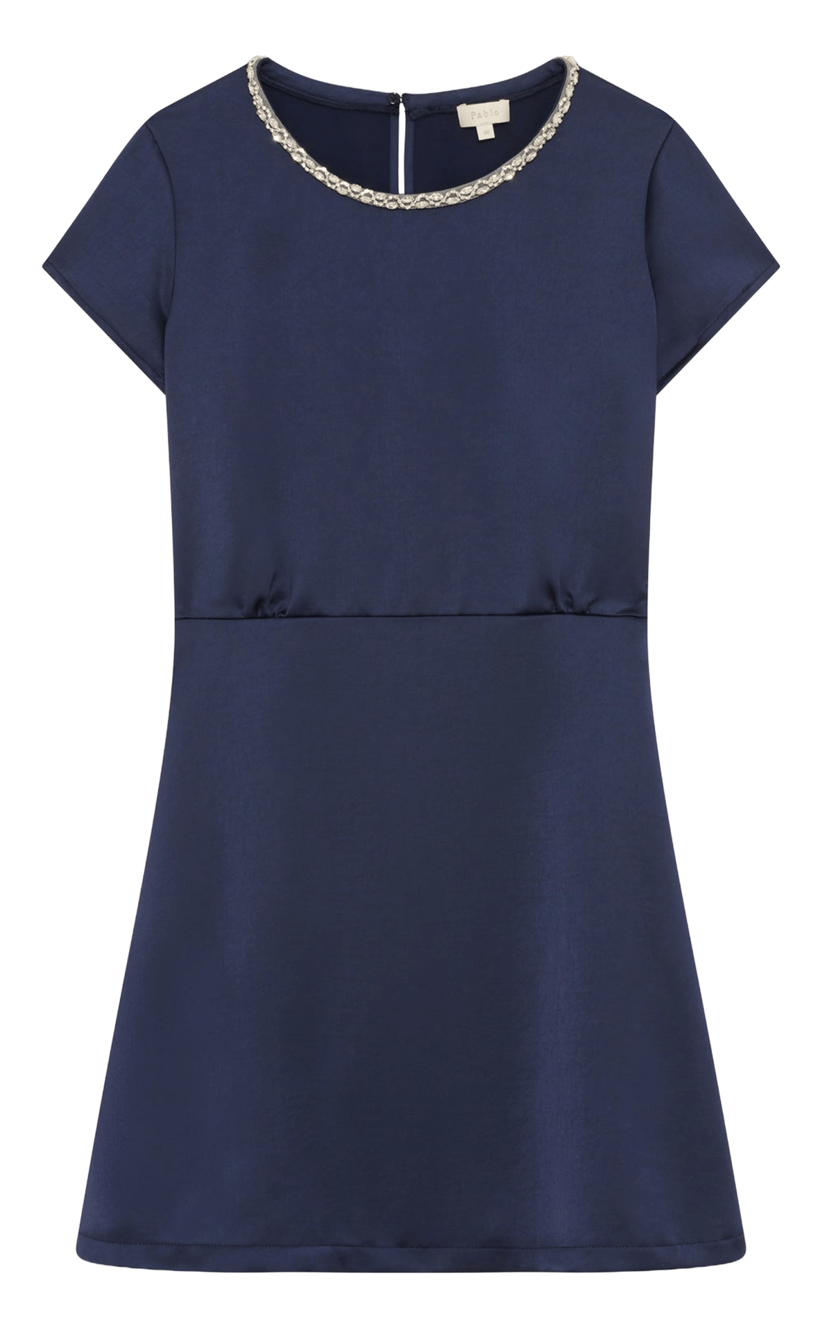 Short dress with rhinestone collar in satin PABLO Blue