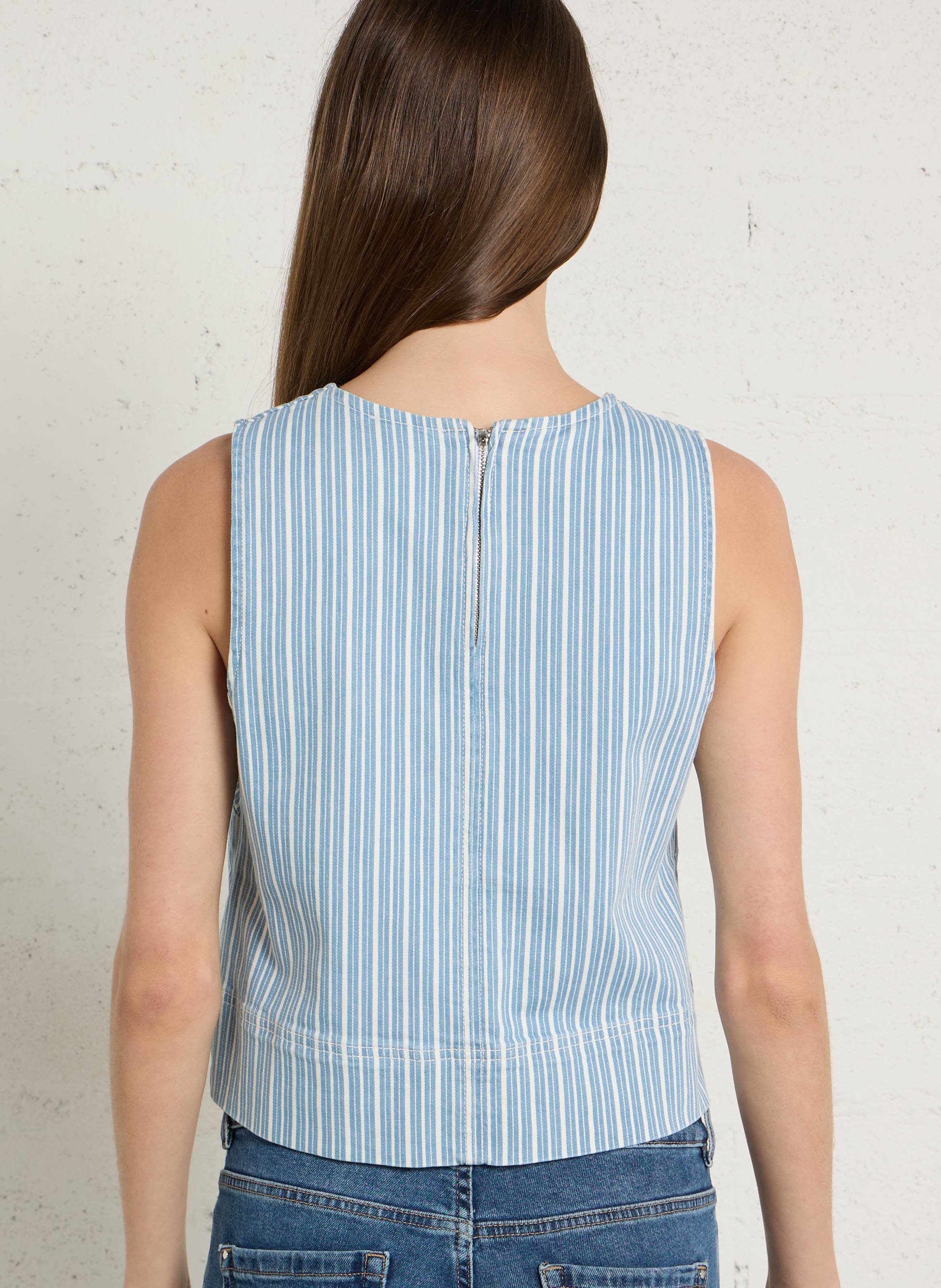 Top droit col rond en coton mélangé rayé MAISON 123 Bleu