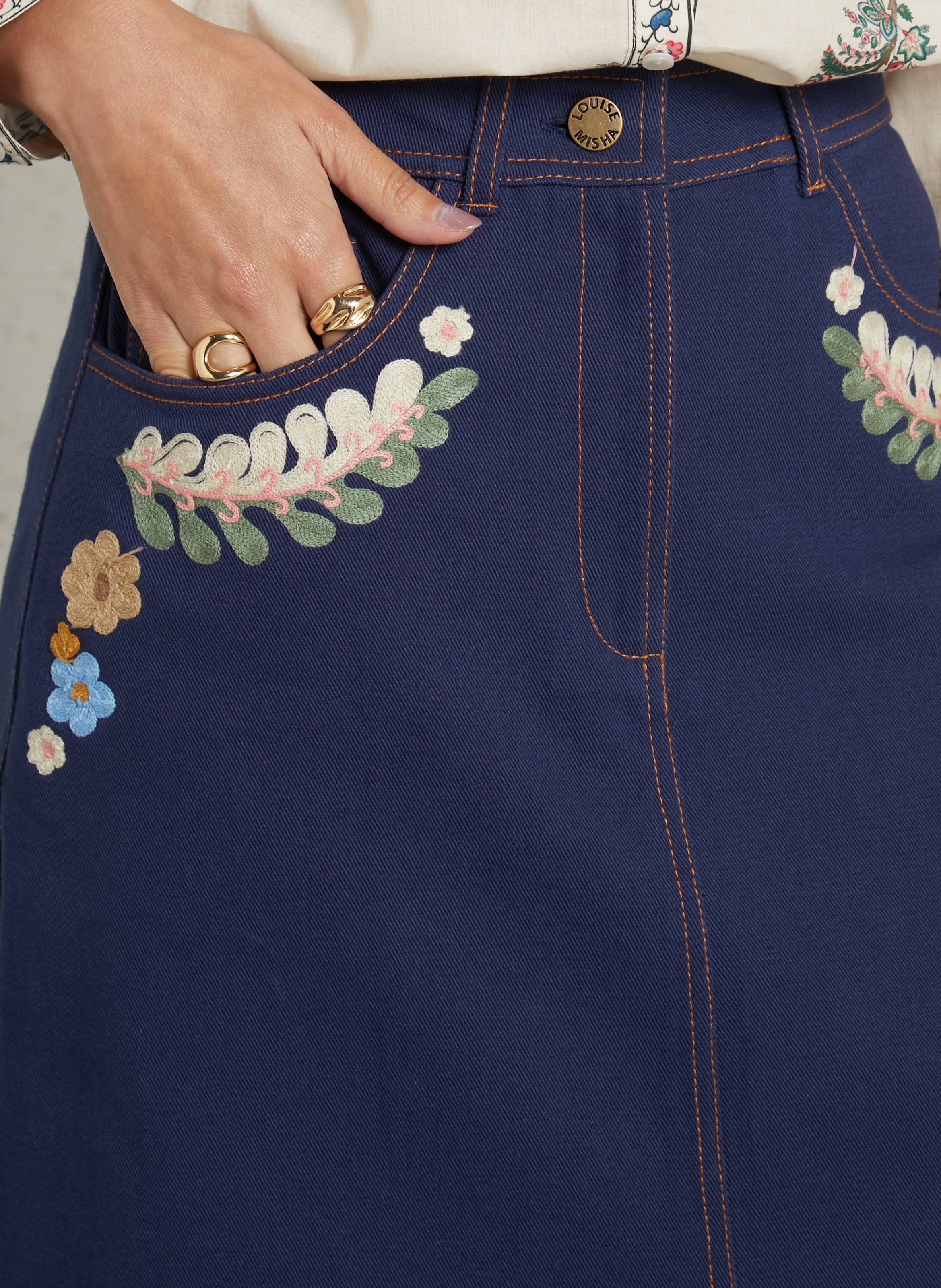 Jupe midi en coton brodé | Bleu LOUISE MISHA Femme