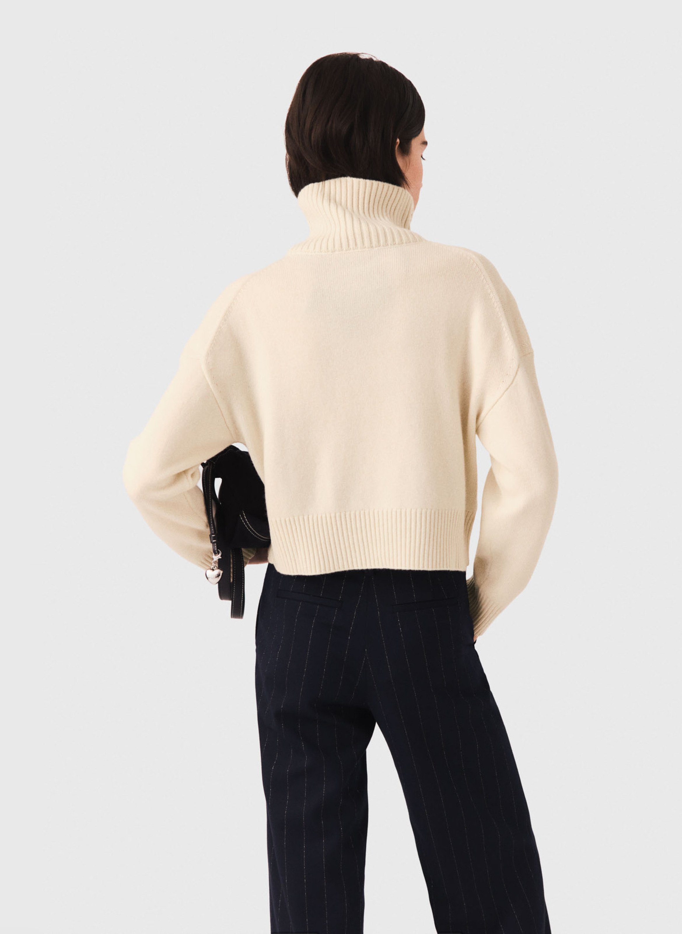 Pull col montant en cachemire mélangé MAJE Beige