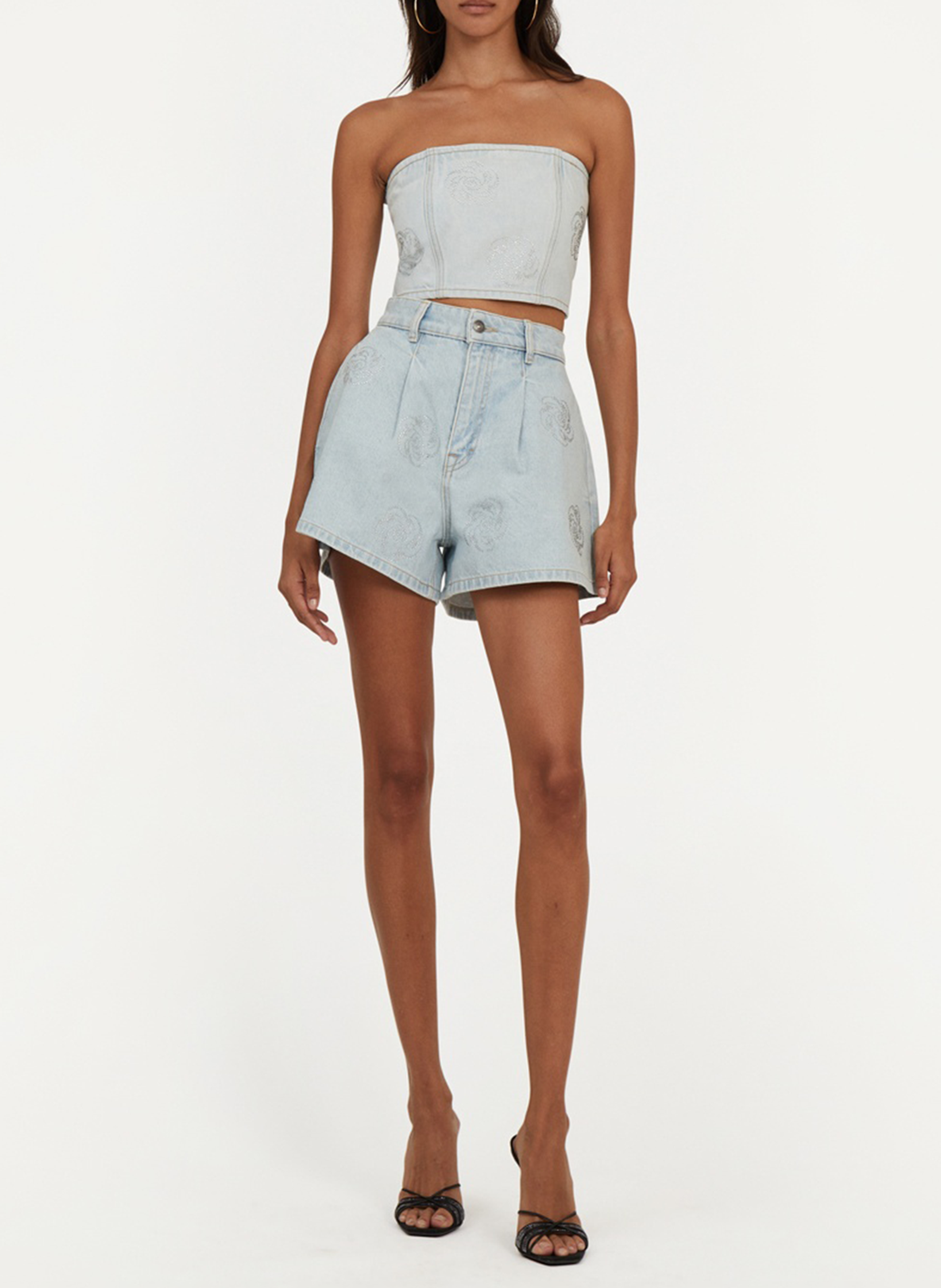 Short large en denim de coton ROTATE Bleu