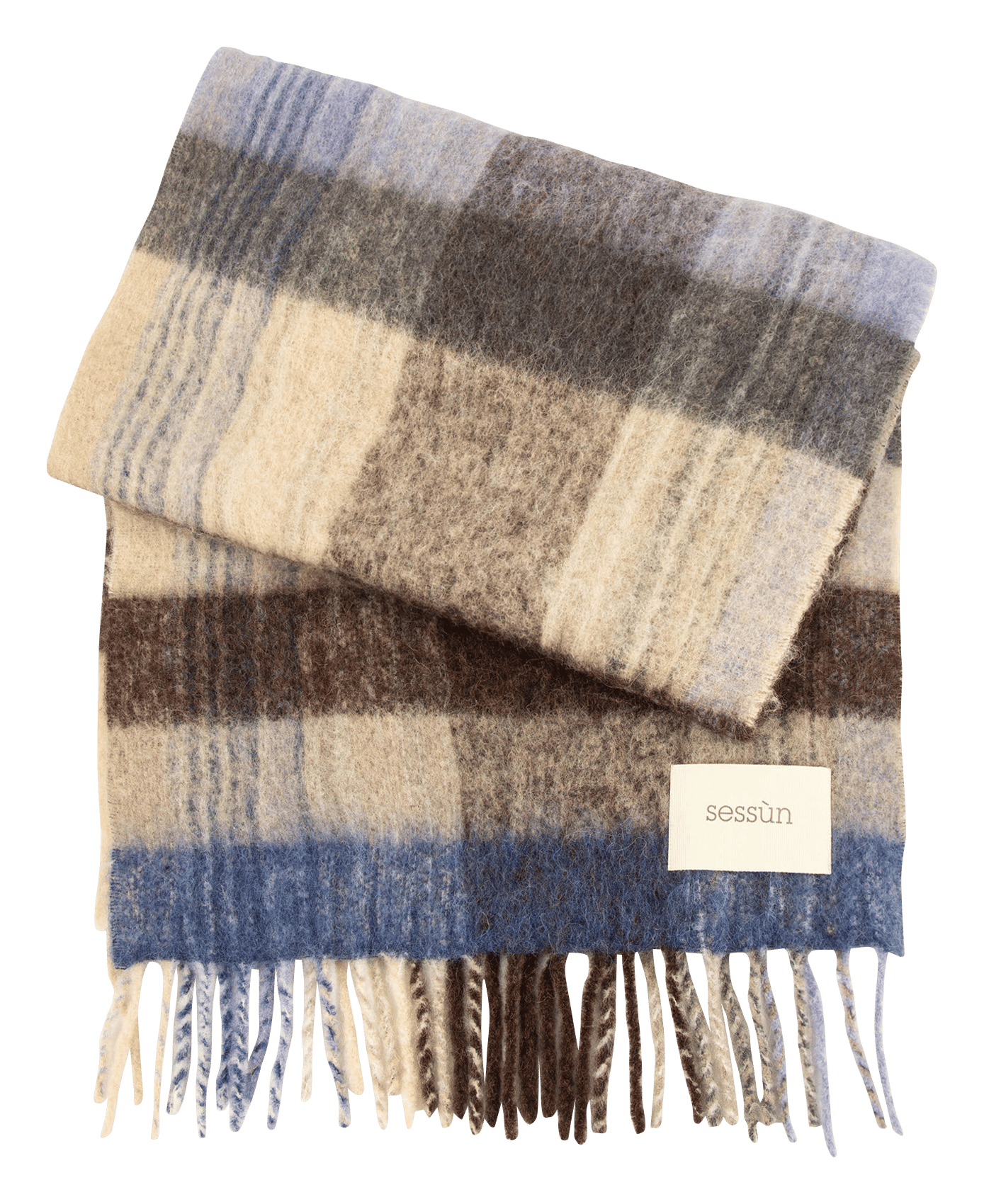 Fringed checkered wool blend scarf SESSUN Multicolored