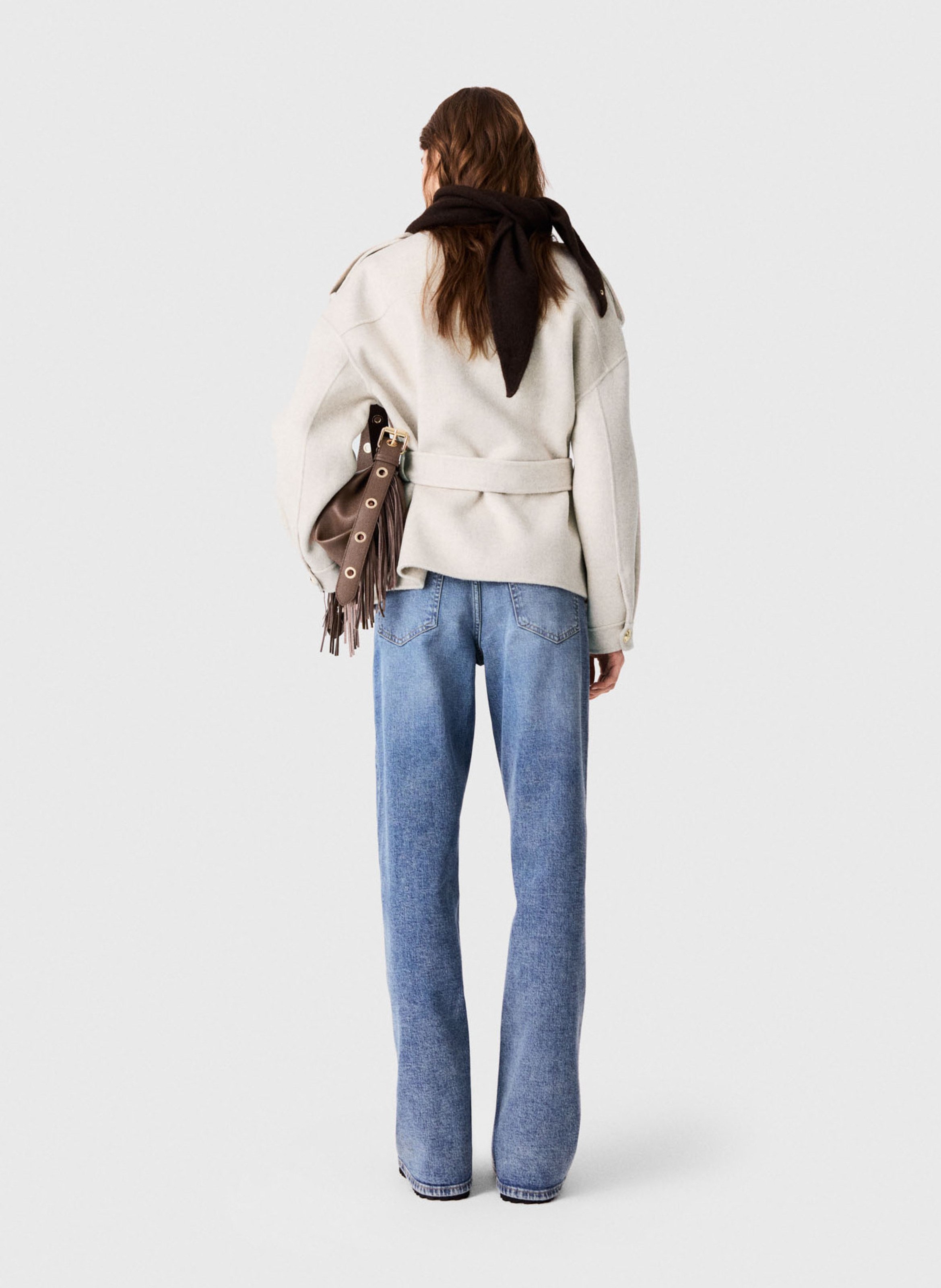 Manteau droit col classique en laine mélangée MAJE Beige