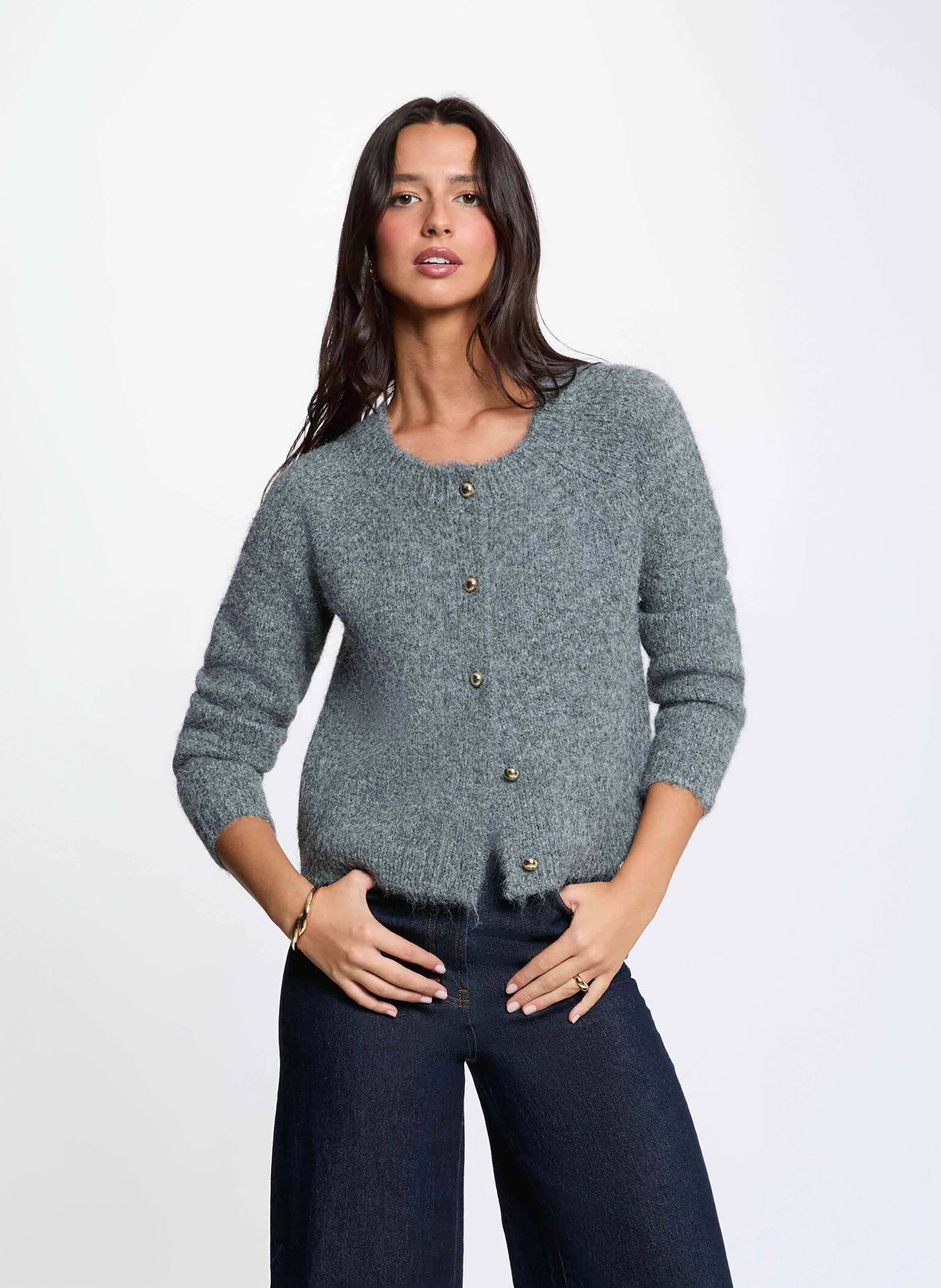 Cardigan droit boutonné en maille MORGAN Gris