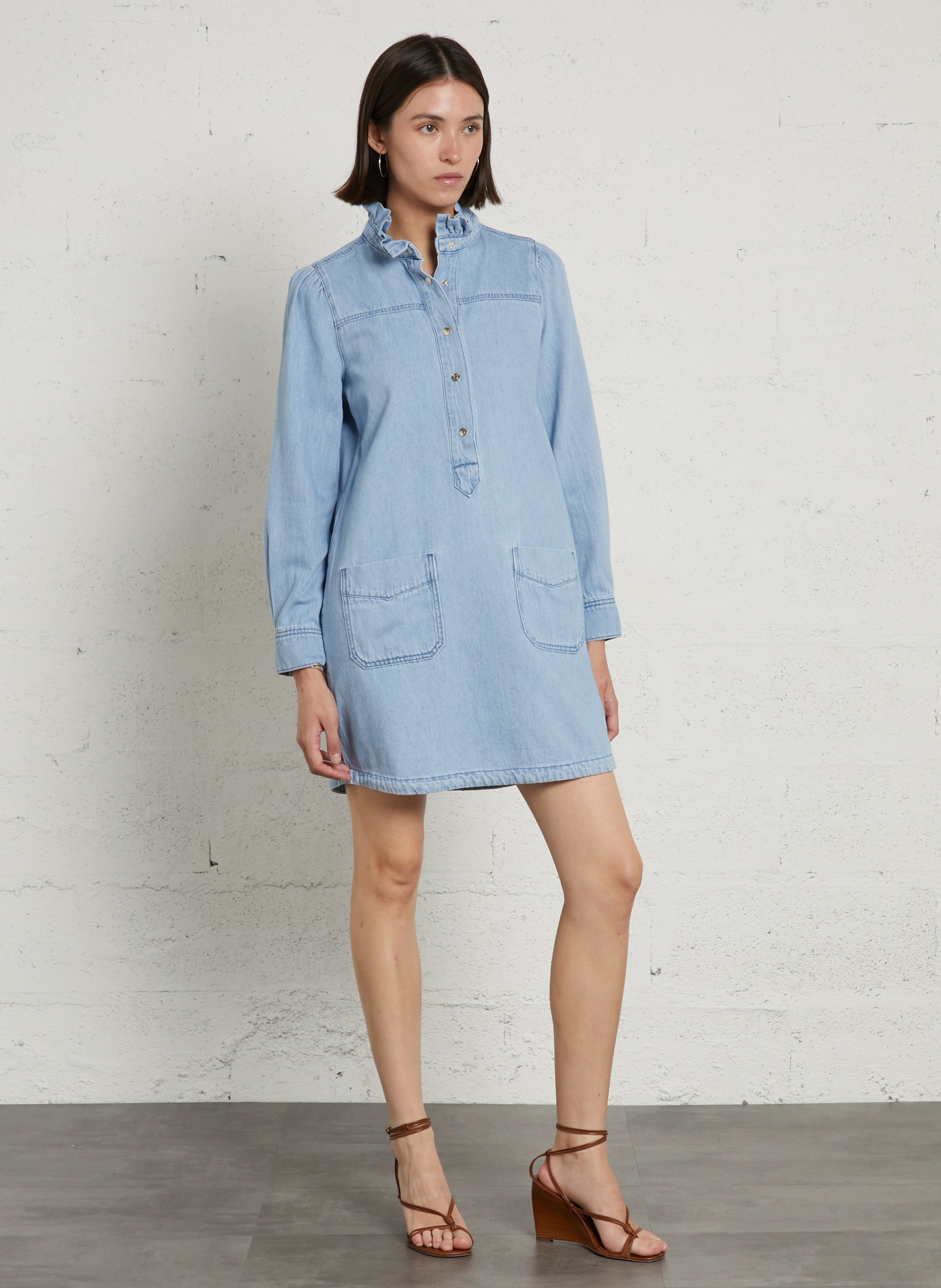 Short dress with long sleeves in denim MAISON 123 Blue